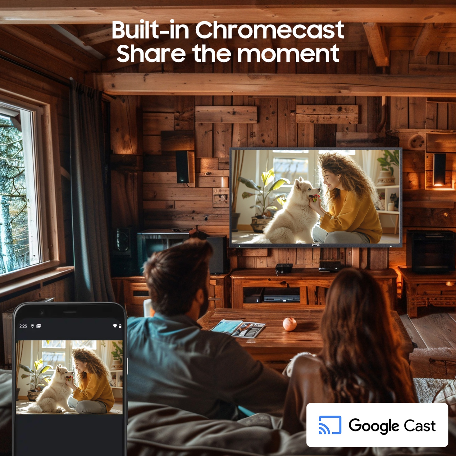 SYLVOX Outdoor TV, 55" Full Sun Smart Outdoor TV, IP55 Waterproof, Voice Remote, 2000nits Weatherproof Television, Google Assistant Chromecast(Pool