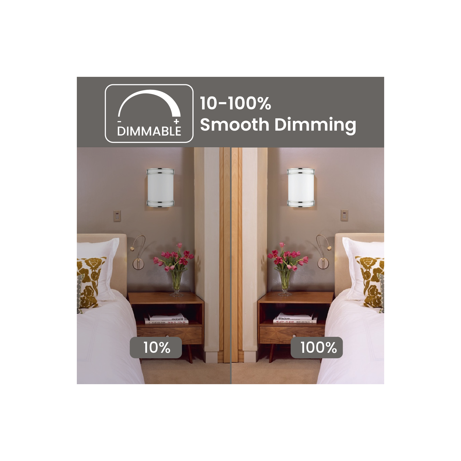 Applique murale nickel brossé à intensité réglable 12&nbsp;W 3CCT couleurs, éclairage mural moderne, abat-jour en verre luminaire mural pour salle de