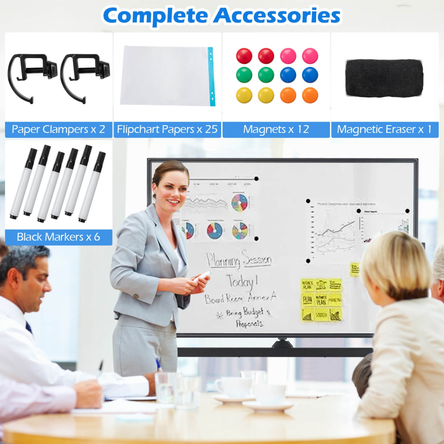 Costway 32 x 48" Portable Rolling White Board Reversible Dry Erase Board with Black Markers