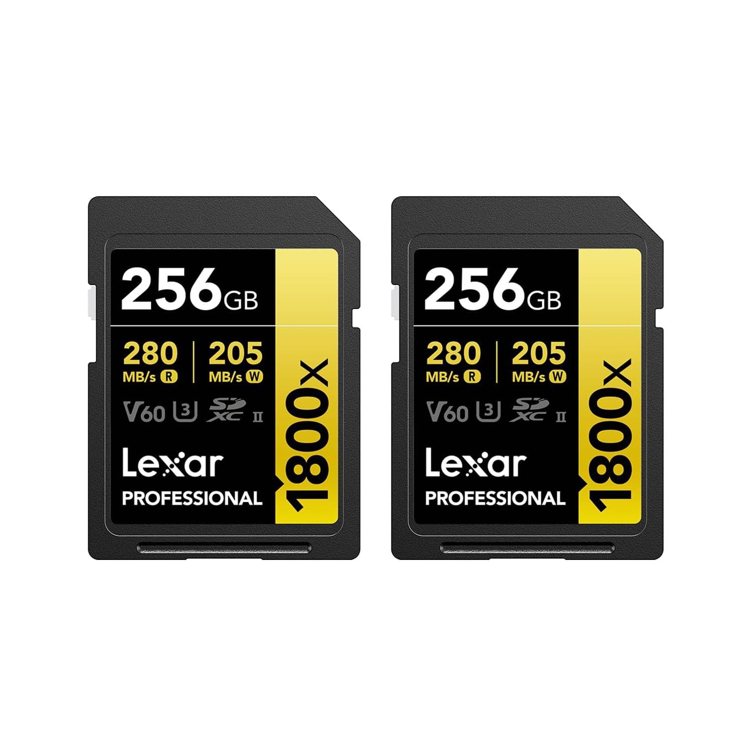 Carte mémoire SDXC Professional UHS-II 256&nbsp;Go de 1800x Go série Or de Lexar, paquet de 2