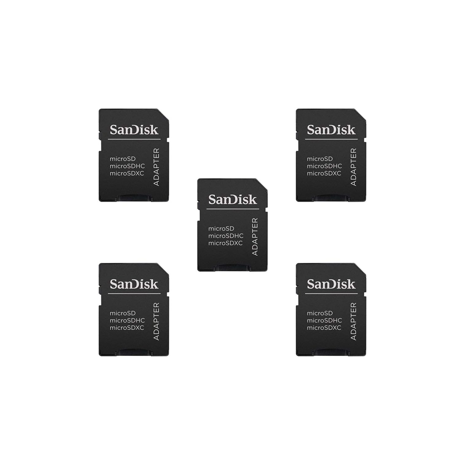 Paquet de 5 – Adaptateur MicroSD MicroSDHC vers SDHC SD de Sandisk. Compatible avec les cartes mémoire d'une capacité maximale de 32&nbsp;Go.