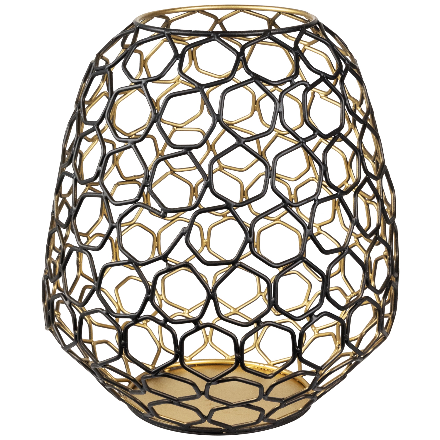 Small Geometric Cage Iron Pillar Candle Holder - 11" - Black and Gold