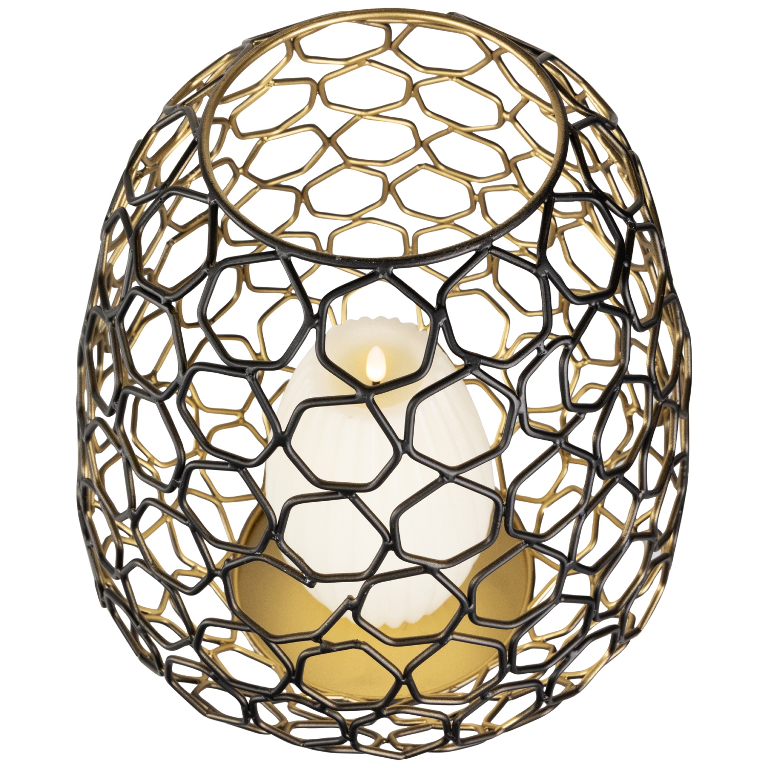Small Geometric Cage Iron Pillar Candle Holder - 11" - Black and Gold