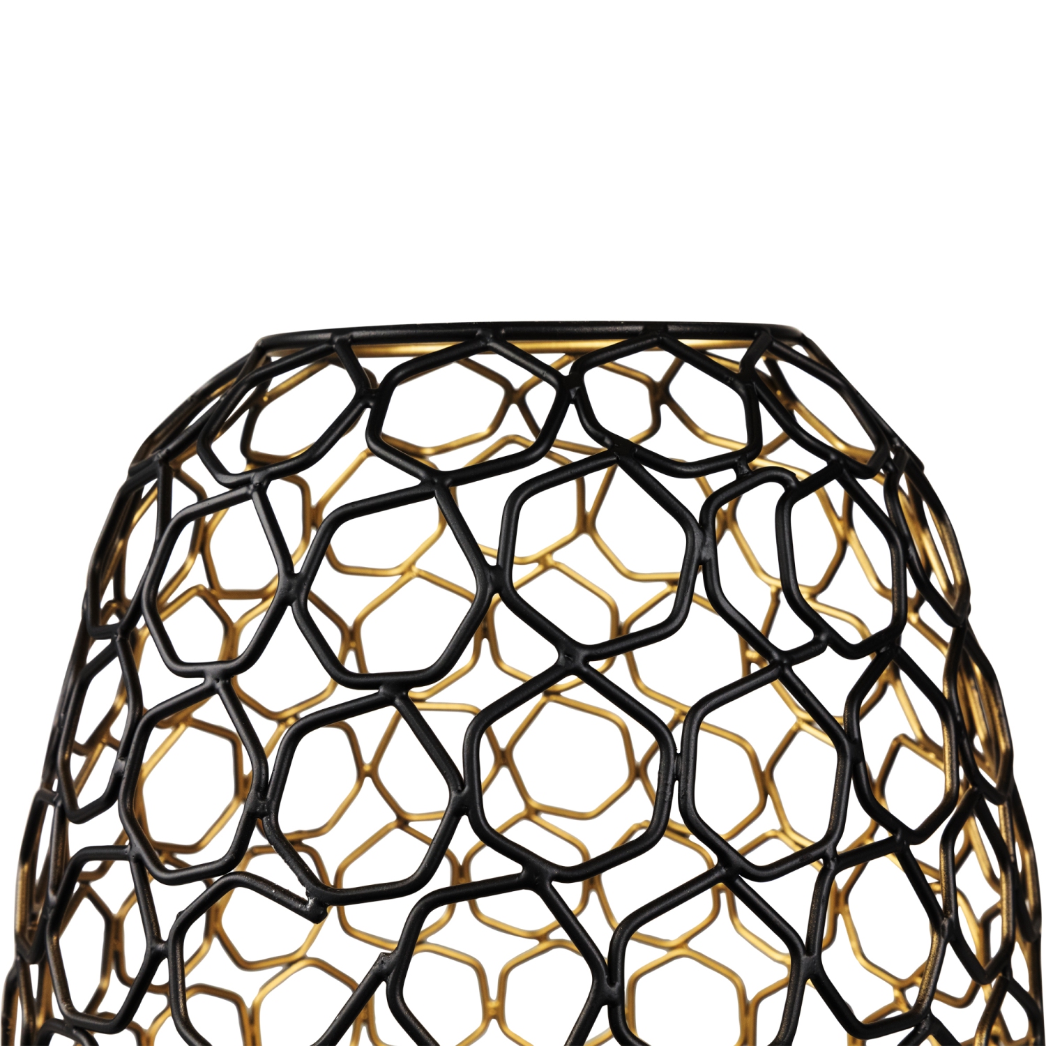 Small Geometric Cage Iron Pillar Candle Holder - 11" - Black and Gold