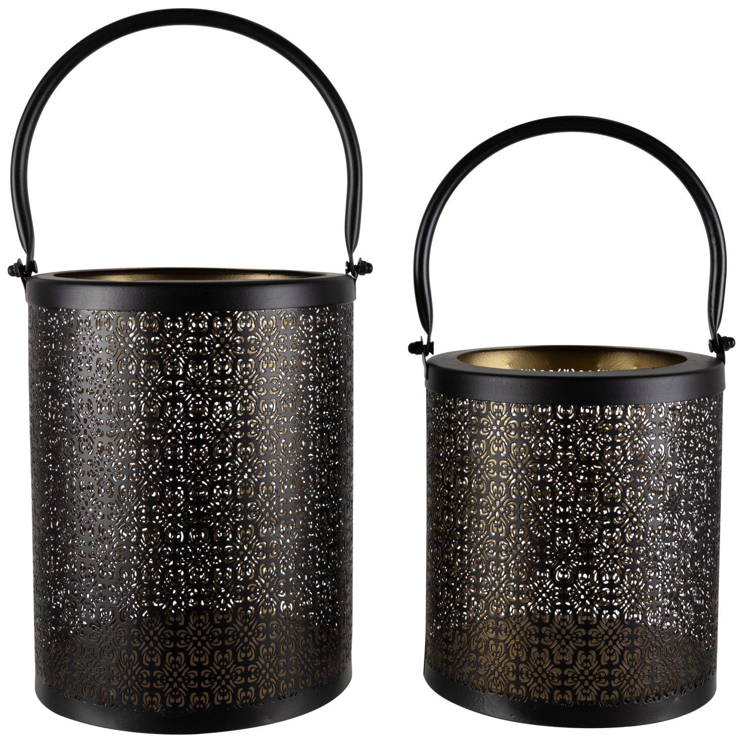 Bougeoirs en fer avec poignées coupés au laser - 9,5 po - Noir - Ensemble de 2