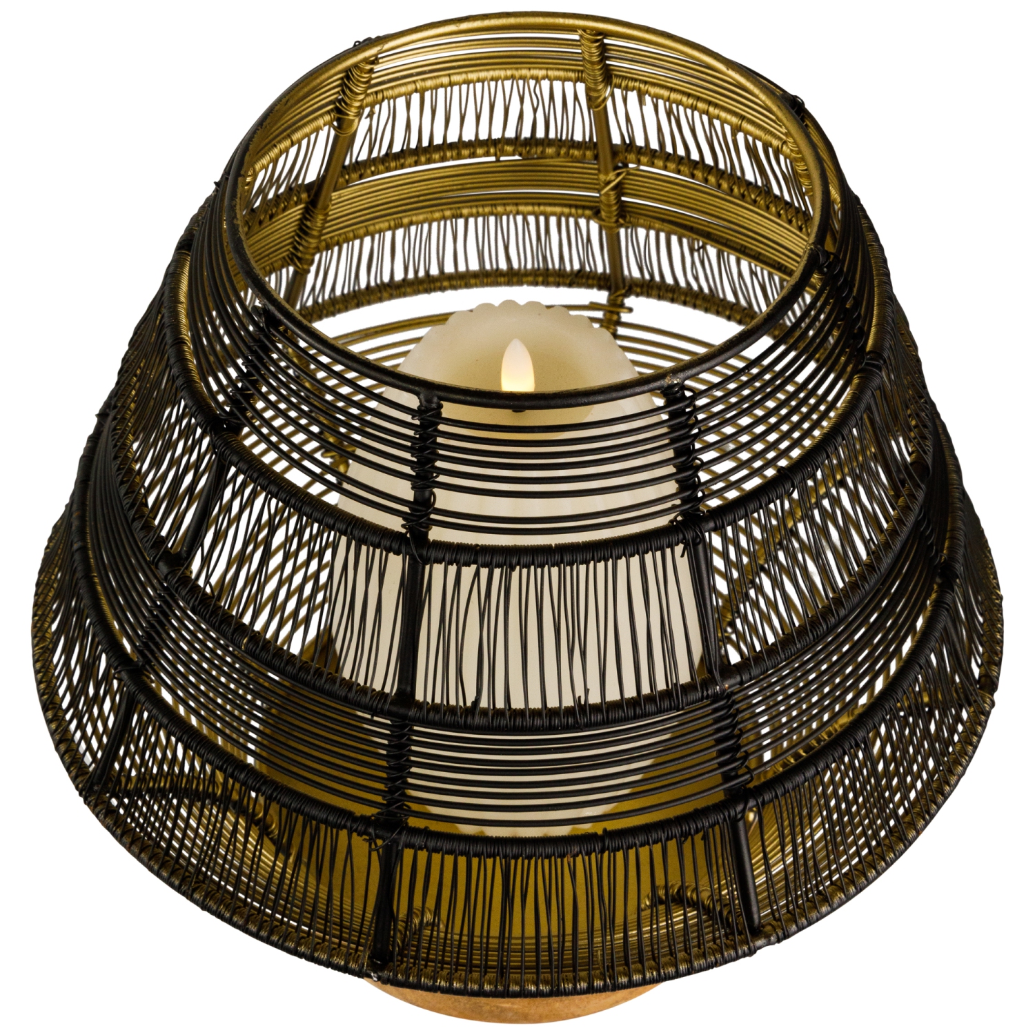 Large Woven Iron Pillar Candle Holder with Wood Base - 9.25" - Black