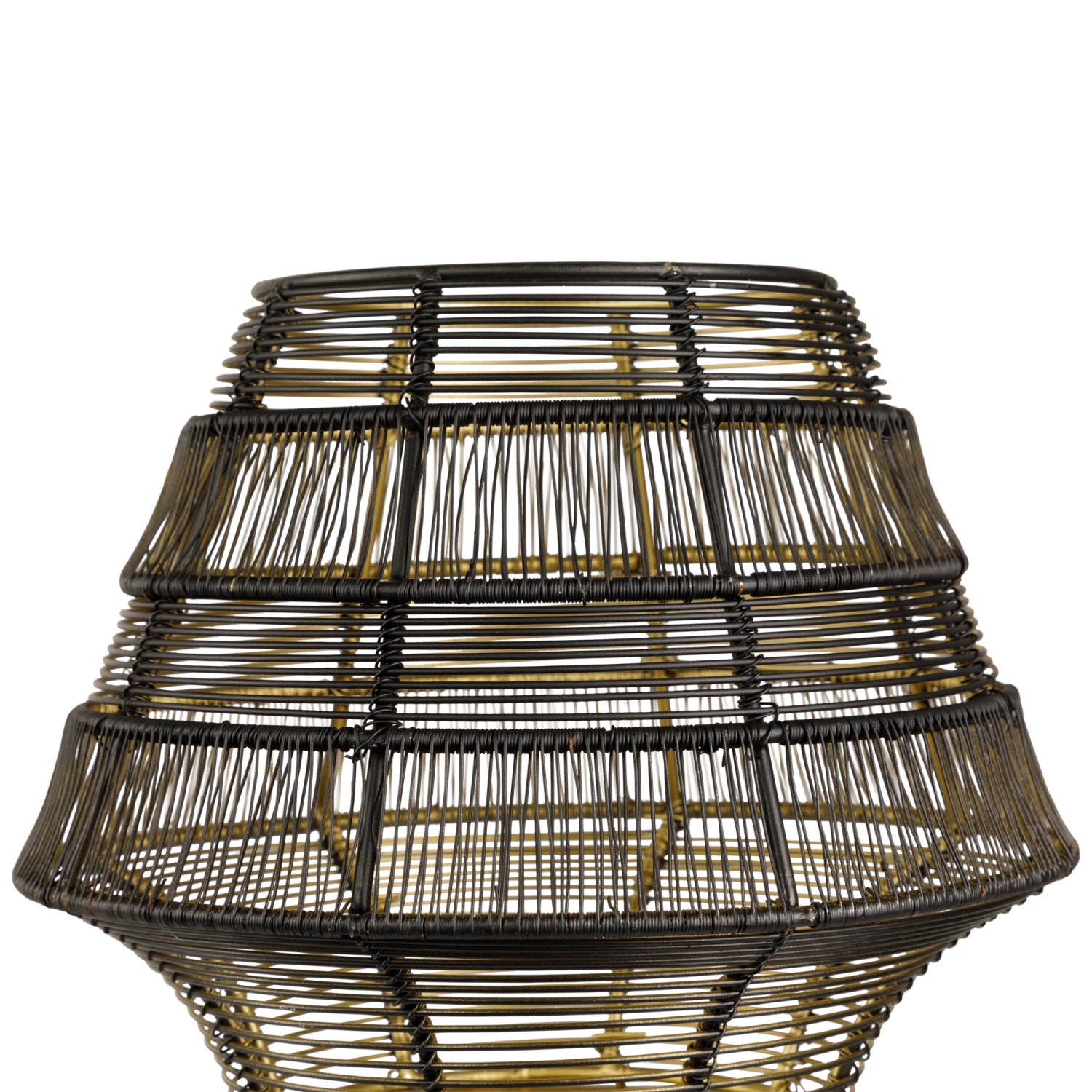 Large Woven Iron Pillar Candle Holder with Wood Base - 9.25" - Black