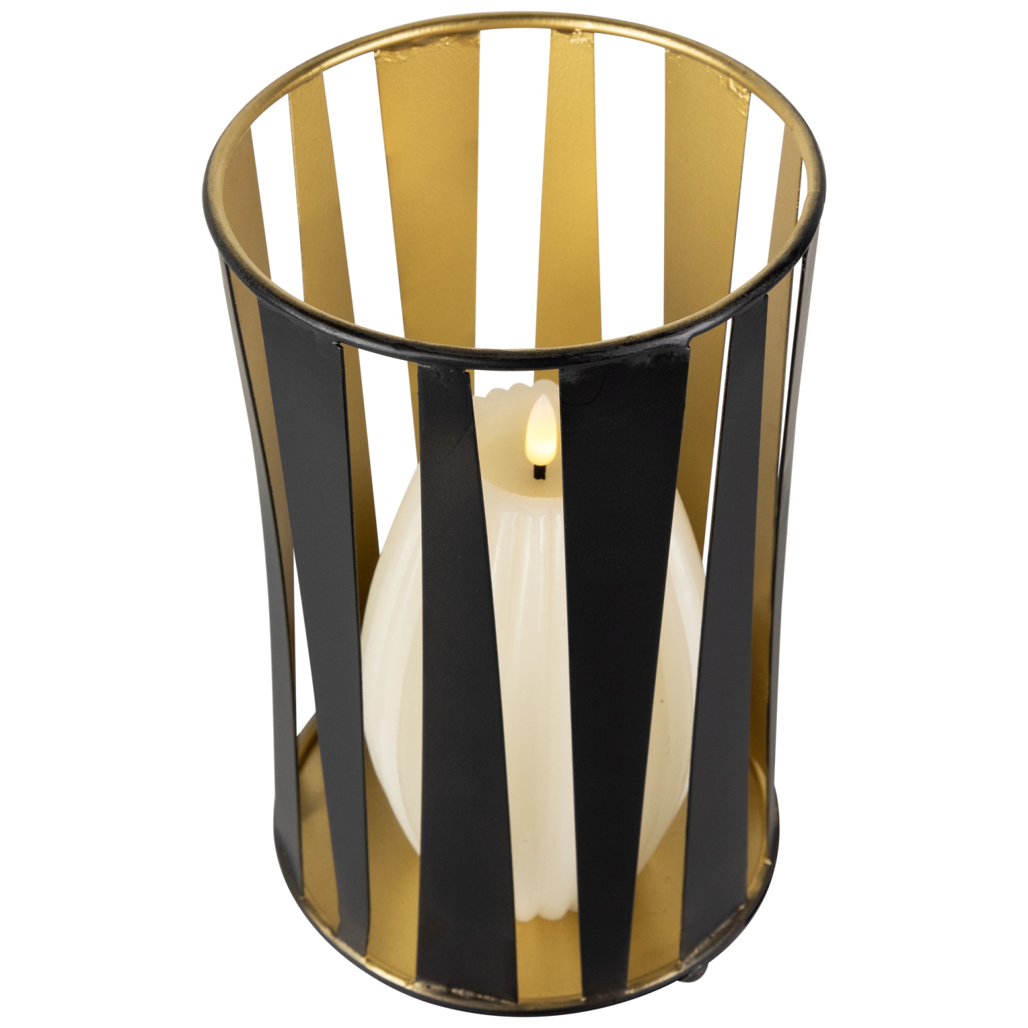 Bougeoirs cylindriques en fer abstraits, 9 po, fini noir et doré, ensemble de 2