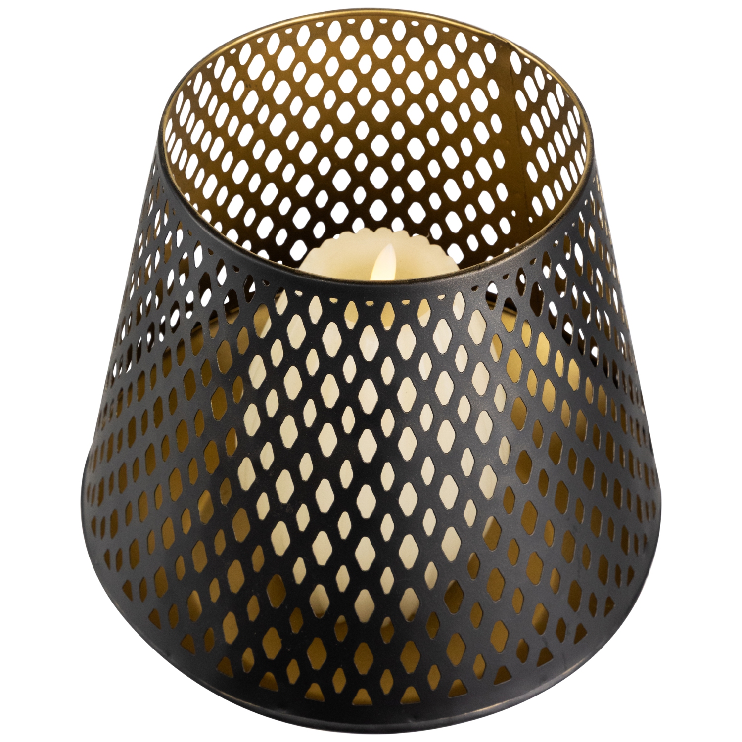 Small Laser-Cut Pillar Candle Holder - 9" - Black and Gold Finish