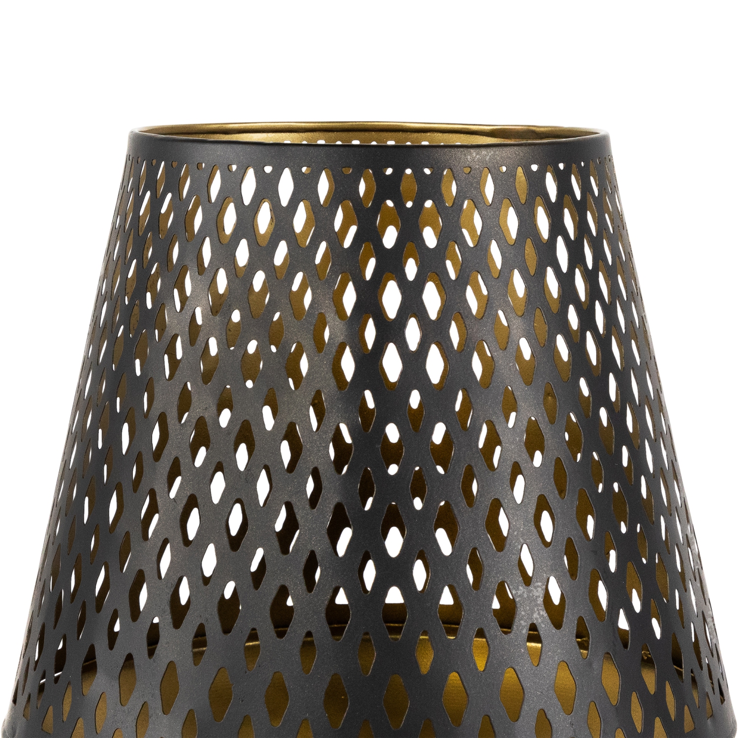 Small Laser-Cut Pillar Candle Holder - 9" - Black and Gold Finish
