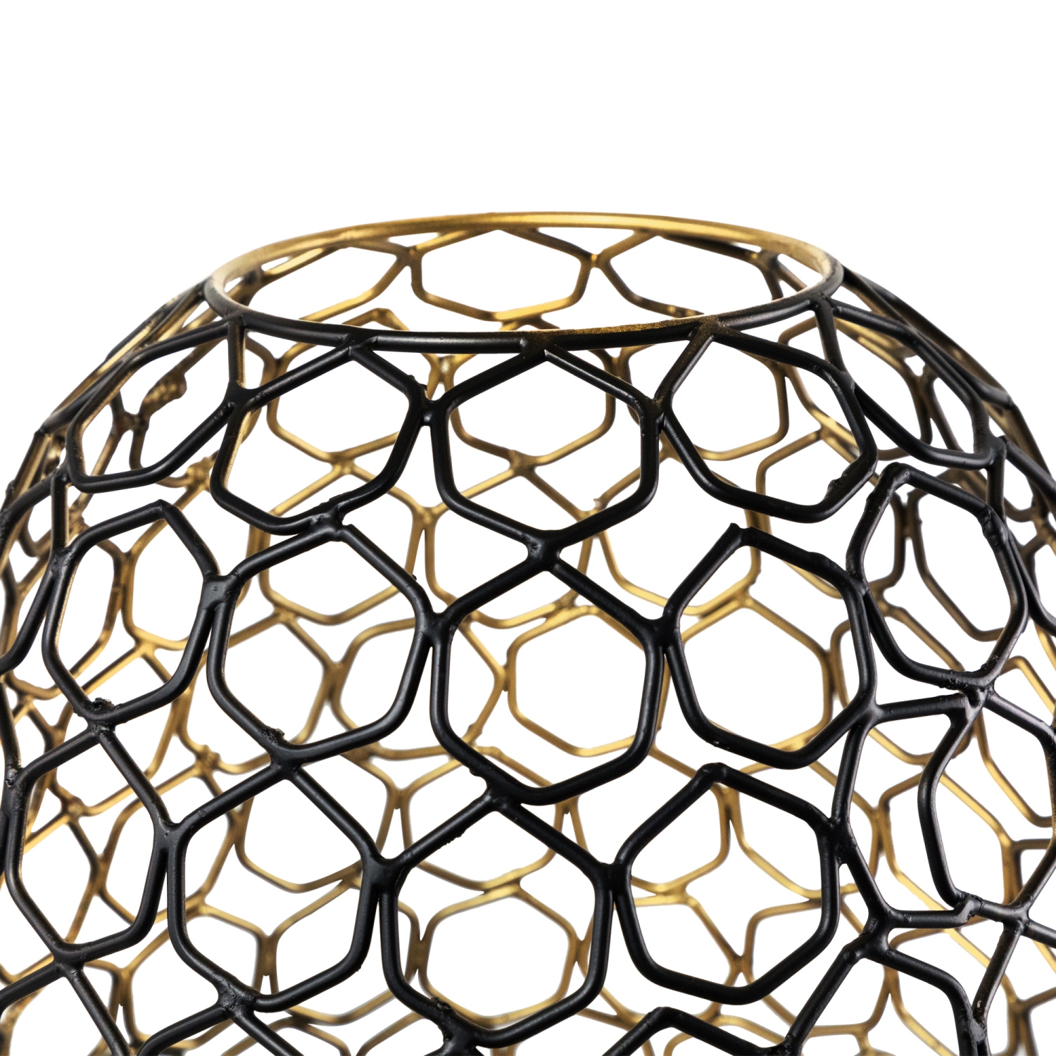 Grand porte-bougie cylindrique cage géométrique en fer - 14,25 po - Noir et doré