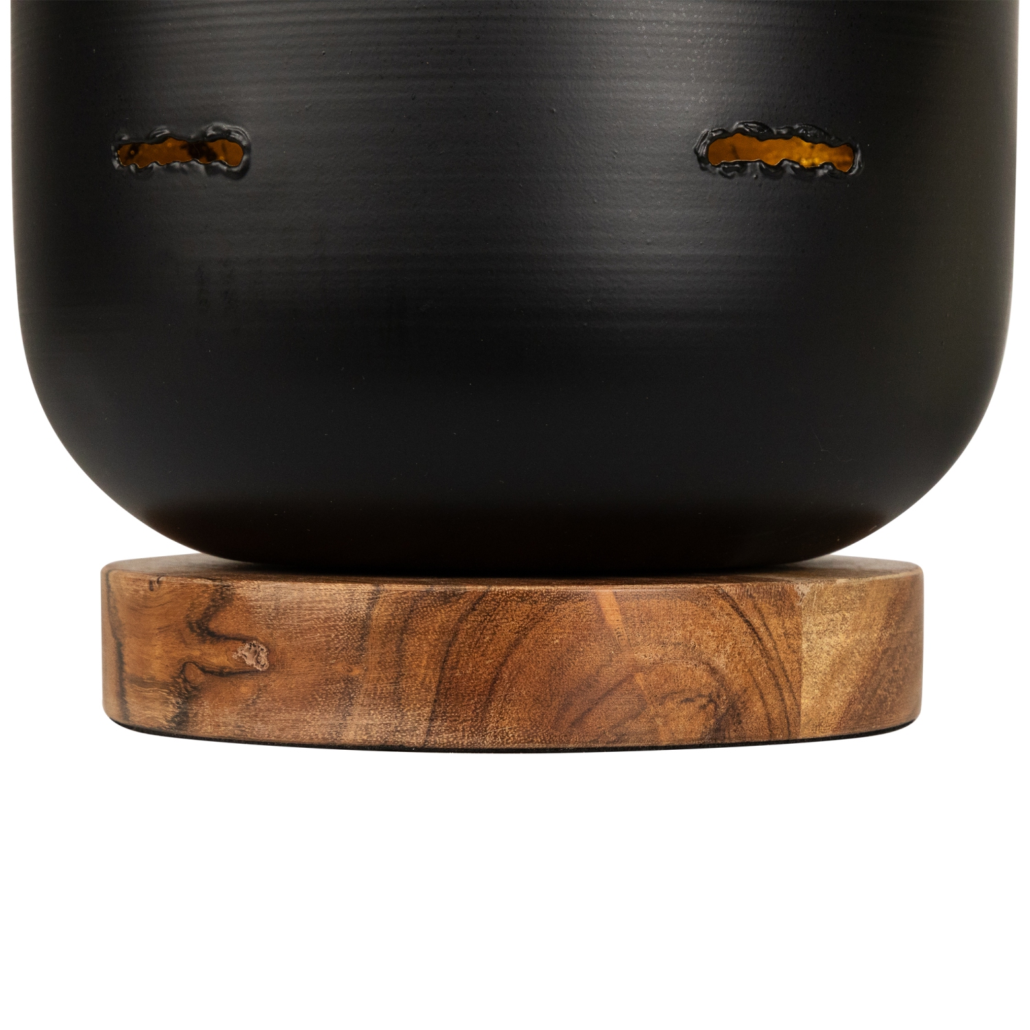 Bougeoir cylindrique en fer et en aluminium avec base en bois - 8,25 po - Noir antique et doré