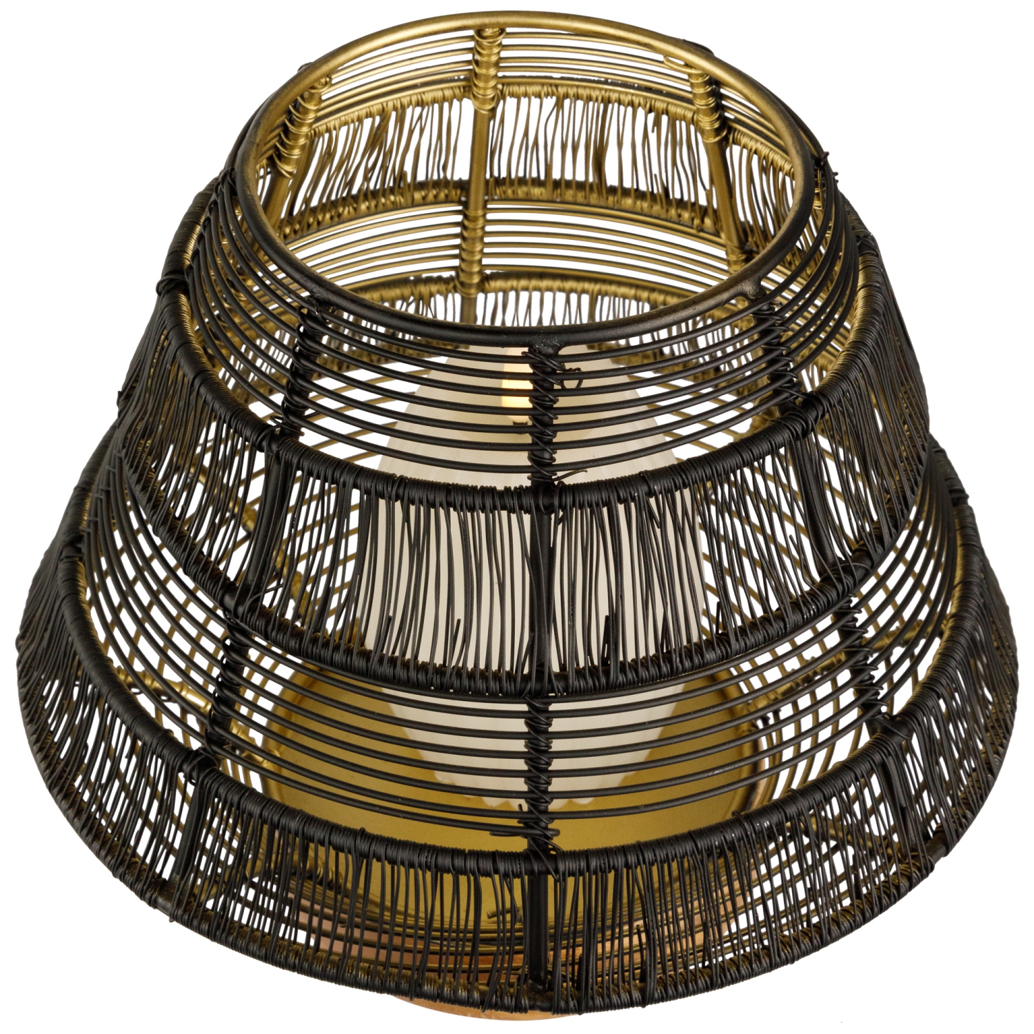 Small Woven Iron Pillar Candle Holder with Wooden Base - 7.25" - Black