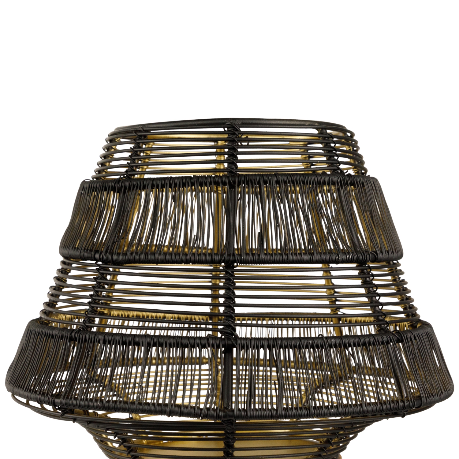 Small Woven Iron Pillar Candle Holder with Wooden Base - 7.25" - Black