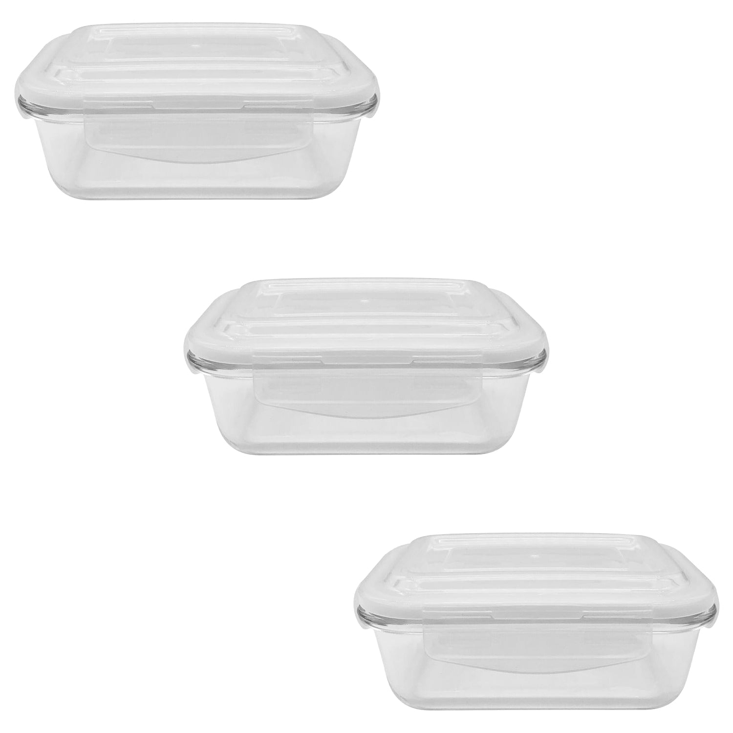 EraWare - Set of 3 Borosilicate Glass Containers, Airtight and Leak-proof, Oven Safe, 640 ml