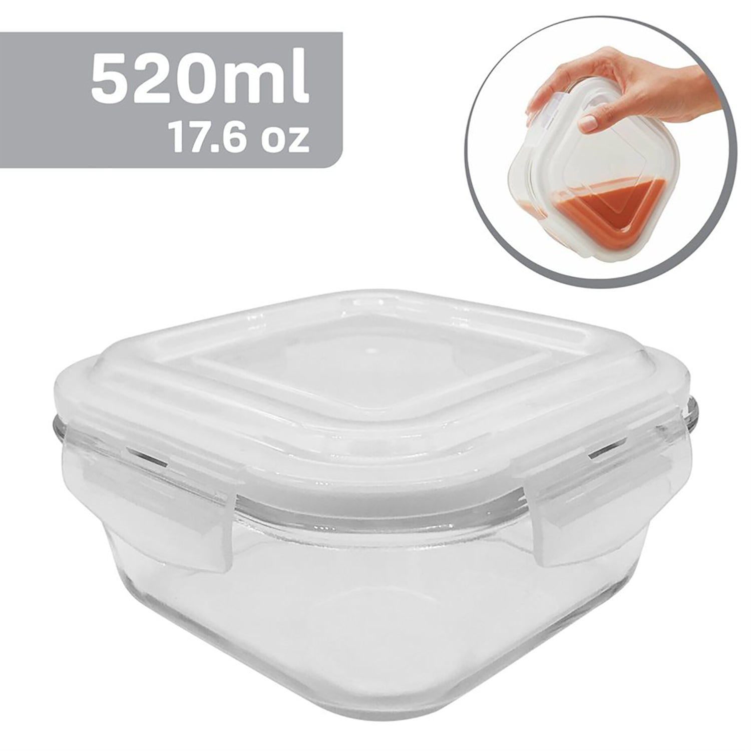 EraWare - Set of 3 Borosilicate Glass Containers, Airtight and Leakproof, Oven Safe, 520 ml