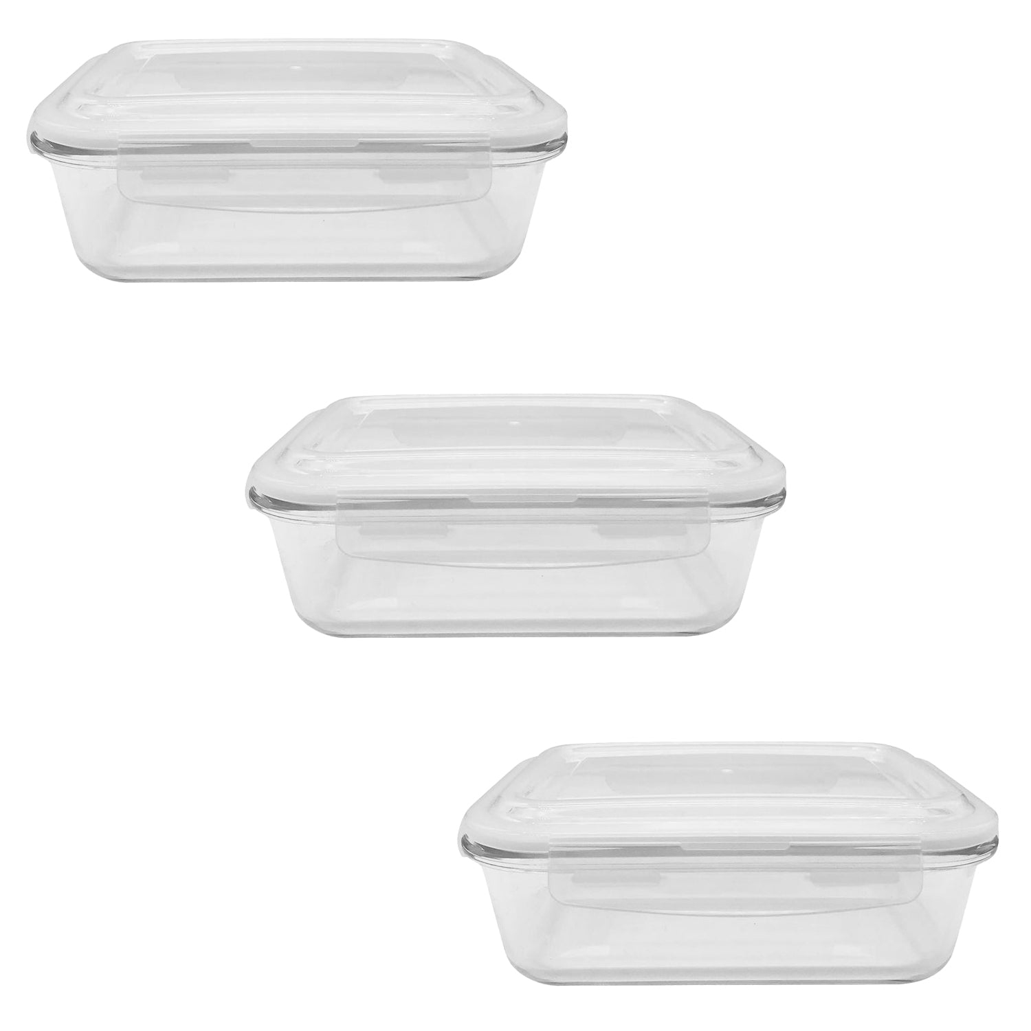 EraWare - Set of 3 Borosilicate Glass Containers, Airtight and Leak-proof, Oven Safe, 1040 ml