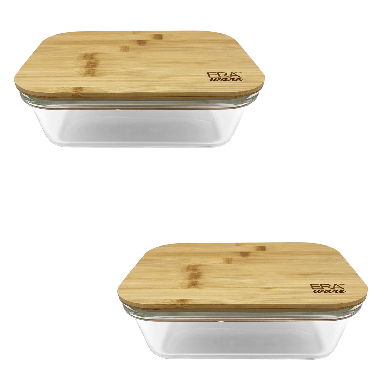 EraWare - Ensemble de 2 plats en verre borosilicaté, couvercle en bambou, va au four, 1040&nbsp;ml