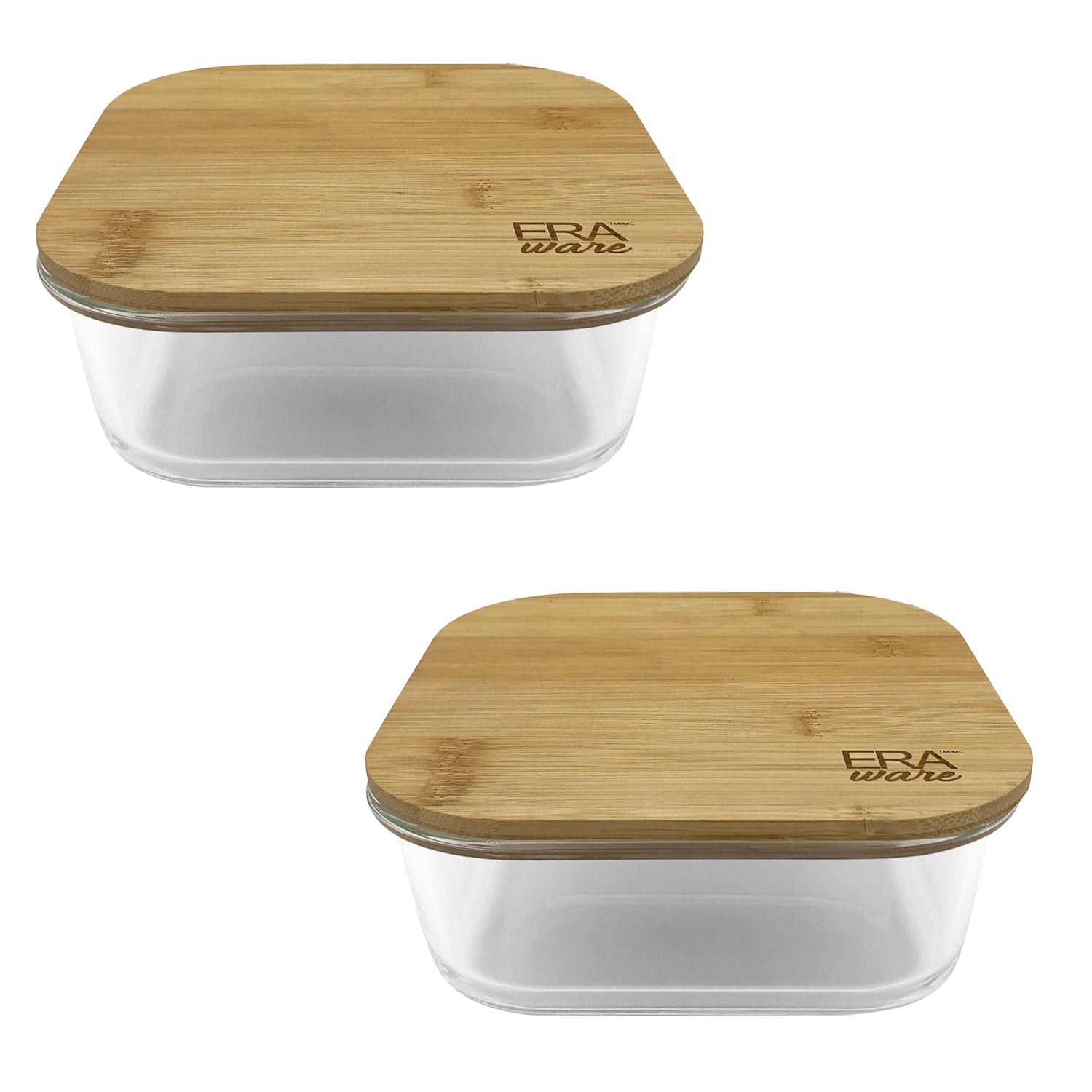 EraWare - Set of 2 Borosilicate Glass Container, Bamboo Lid, Oven Safe, 1200ml