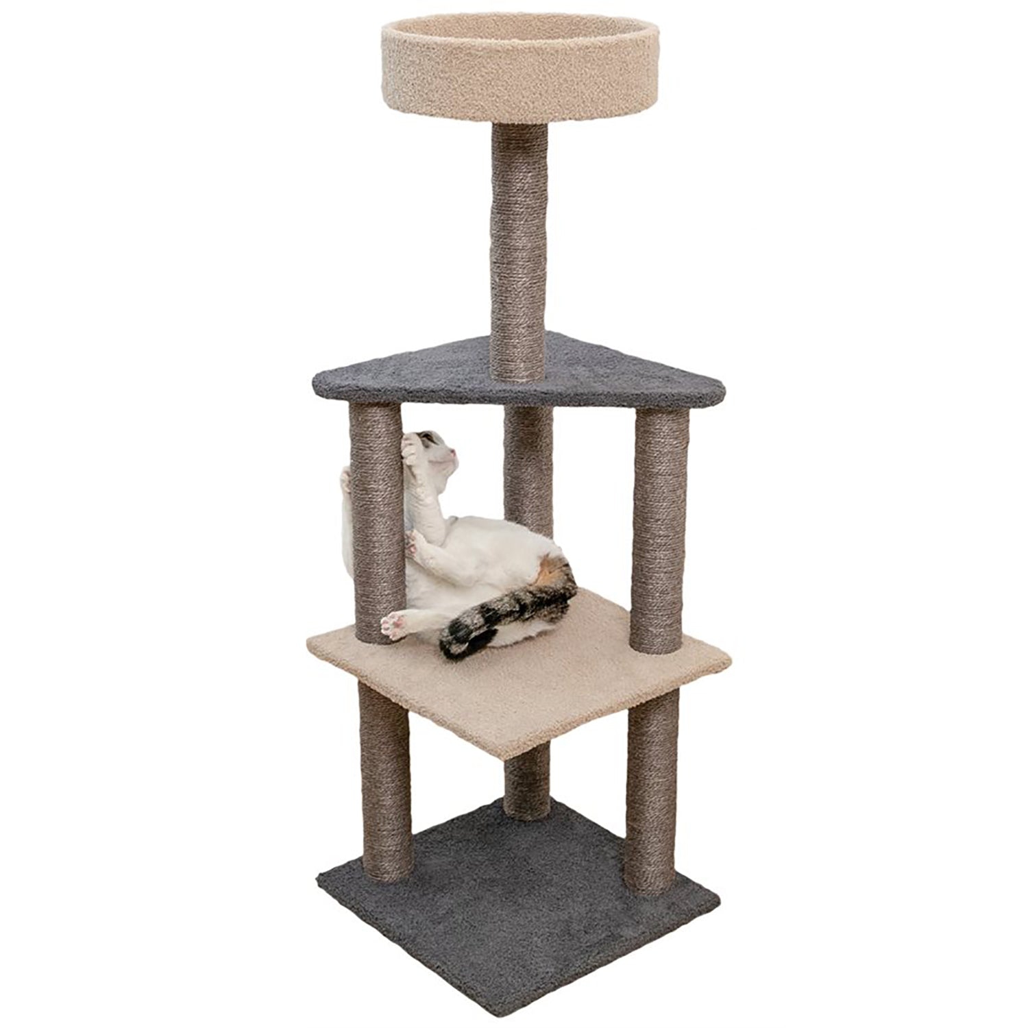 Animooos - 4-Tier Carpeted Cat Tree, 46" Height, Gray and Beige