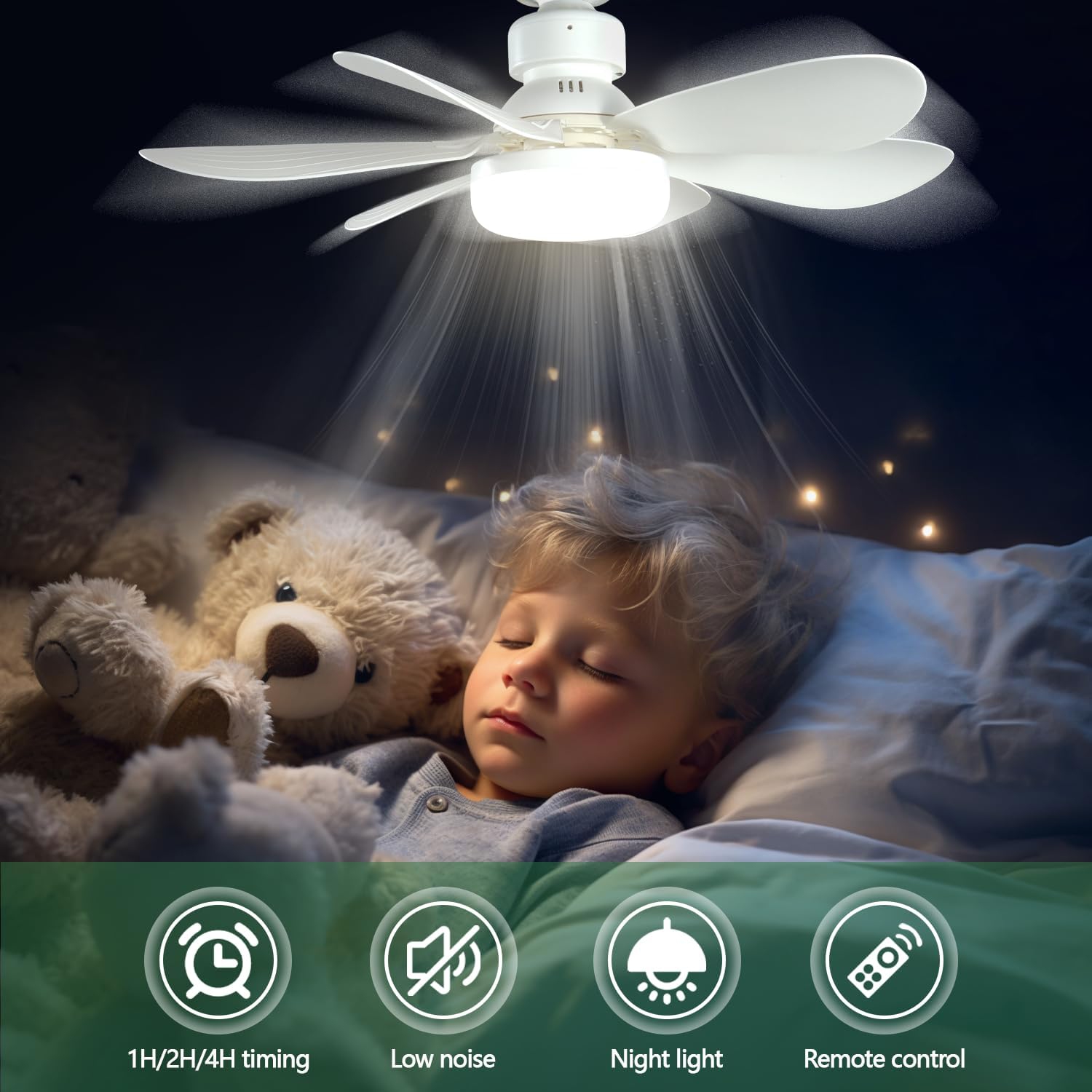 Socket Screw-in Ceiling Fan with Light and Remote - 20.5" 3-Speed Fan, Dimmable LED, E26 Base - Ideal for Kitchen, Bedroom, and Small Spaces