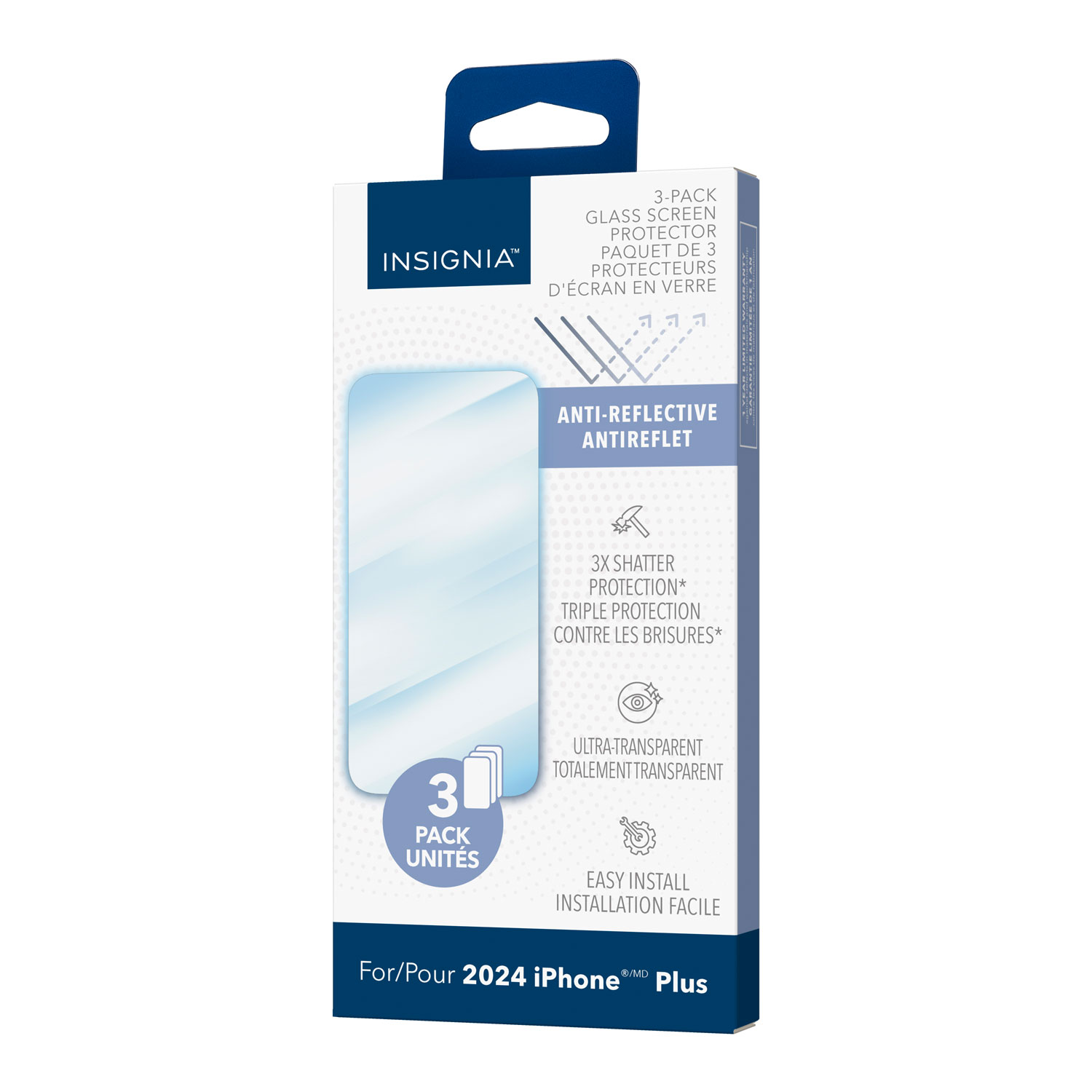 Protecteur d'écran en verre antireflet d'Insignia pour iPhone 16 Plus - Paquet de 3 - Exclusivité de Best Buy