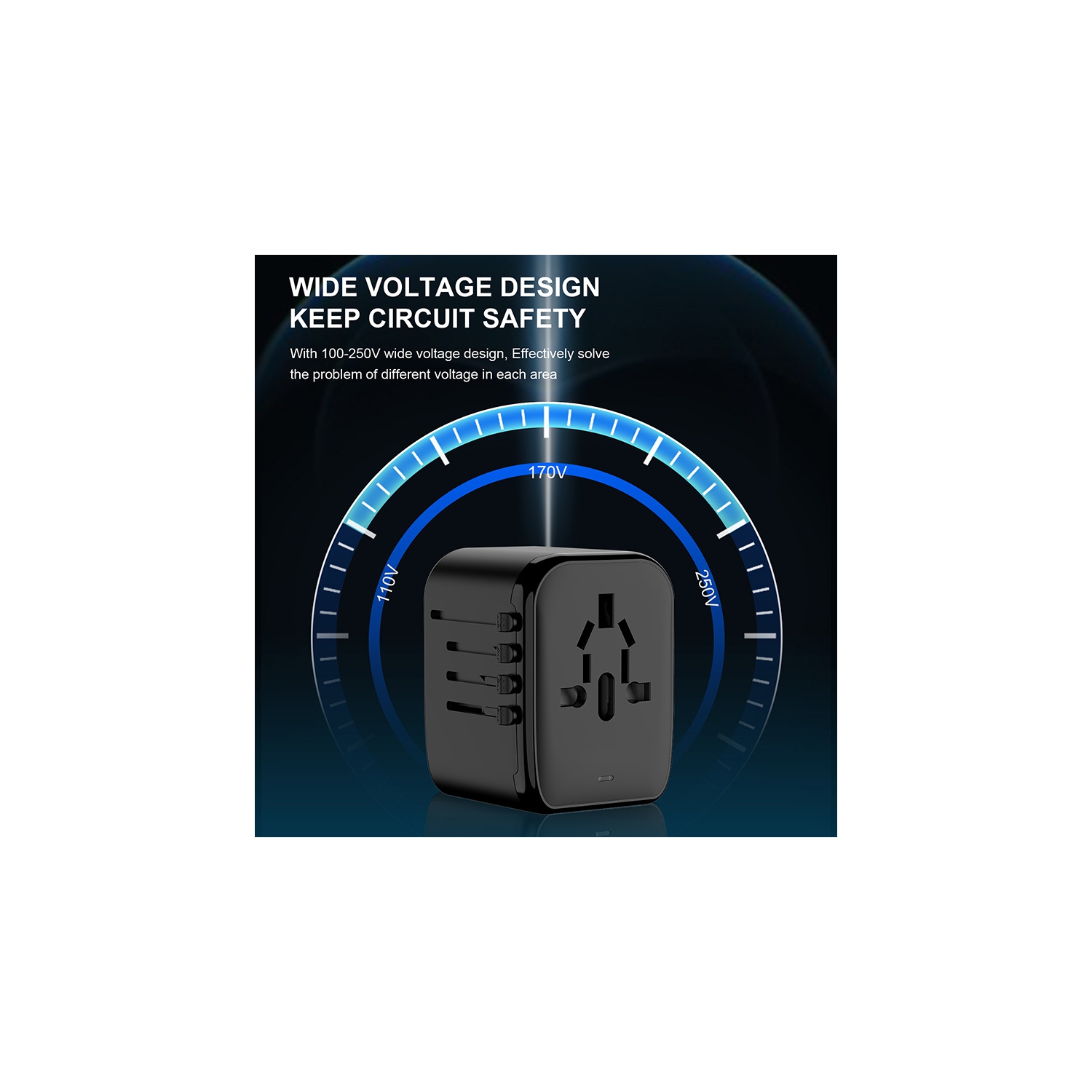 Universal Travel Adapter with 2 USB-C & 2 USB-A Ports, International Plug Charger for 200+ Countries, All-in-One for US EU UK AU Asia, for iPhone,