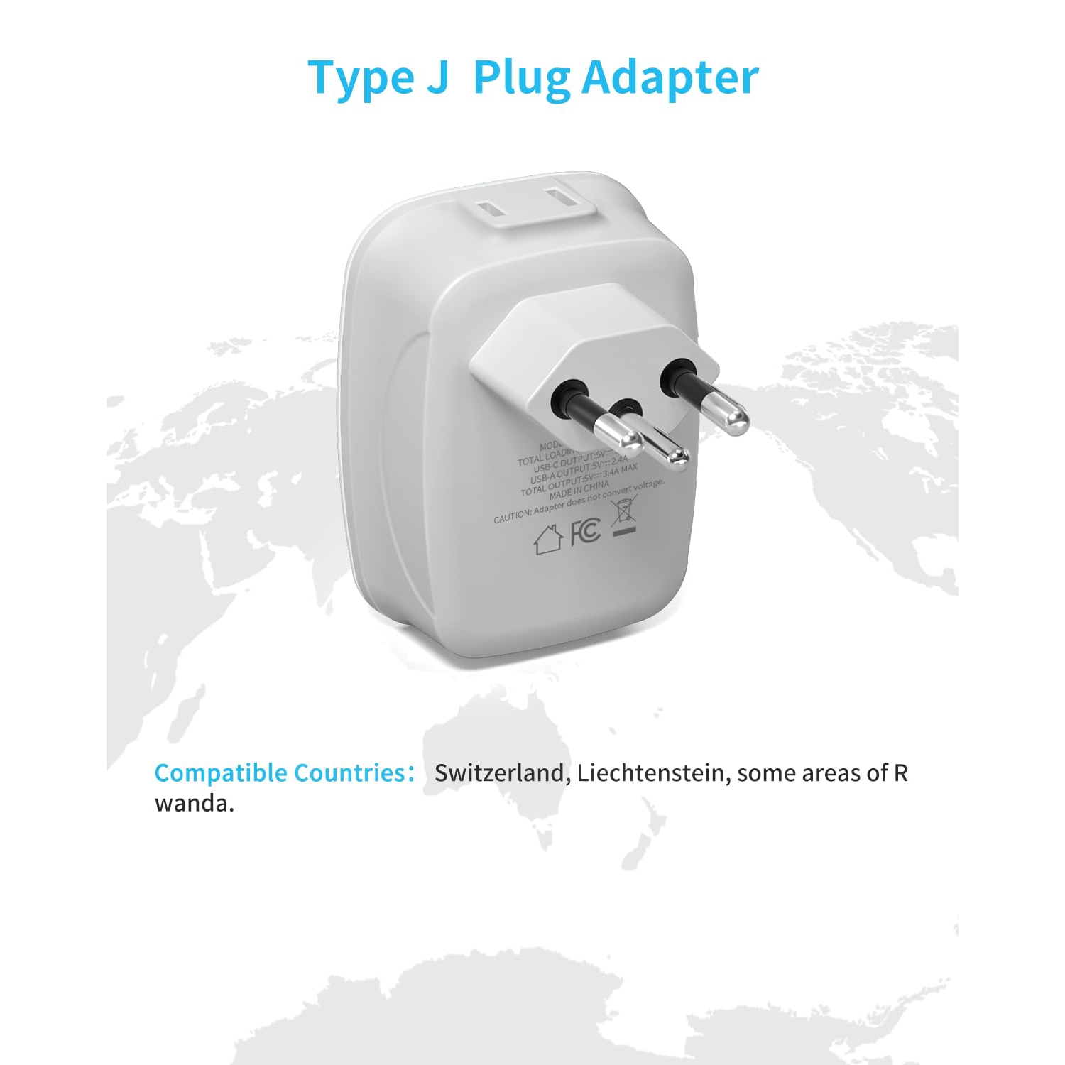 Suisse – Adaptateur de voyage suisse VINTAR de type J avec 1 ports USB-C, 2 prises américaines et 3 ports USB, adaptateur d’alimentation 6 en 1 pour