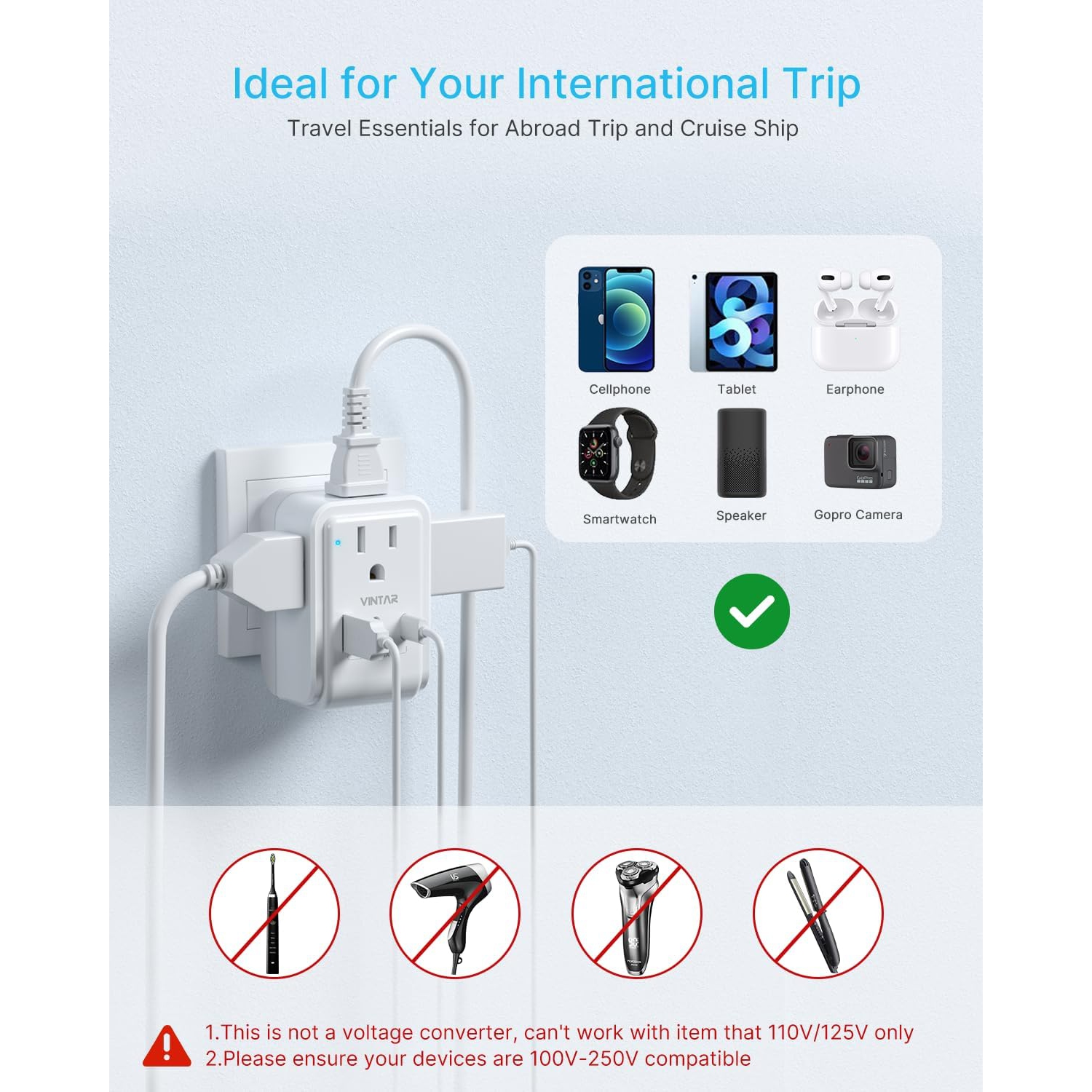 1 Pack South Africa Plug Adapter, Fordable Type M Travel Adapter with 4 AC Outlets and 3 USB Ports(2 USB C), Travel Essentials for Canada to South