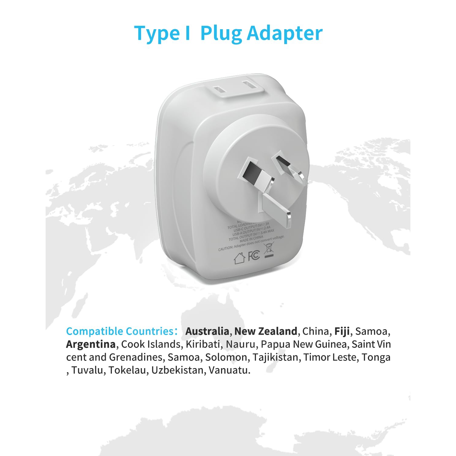 Canada to Australia Plug Adapter,Adapter with 1 USB C, 2 American Outlets and 3 USB Ports, 6 in 1 International Power Adapter for US to Australia,