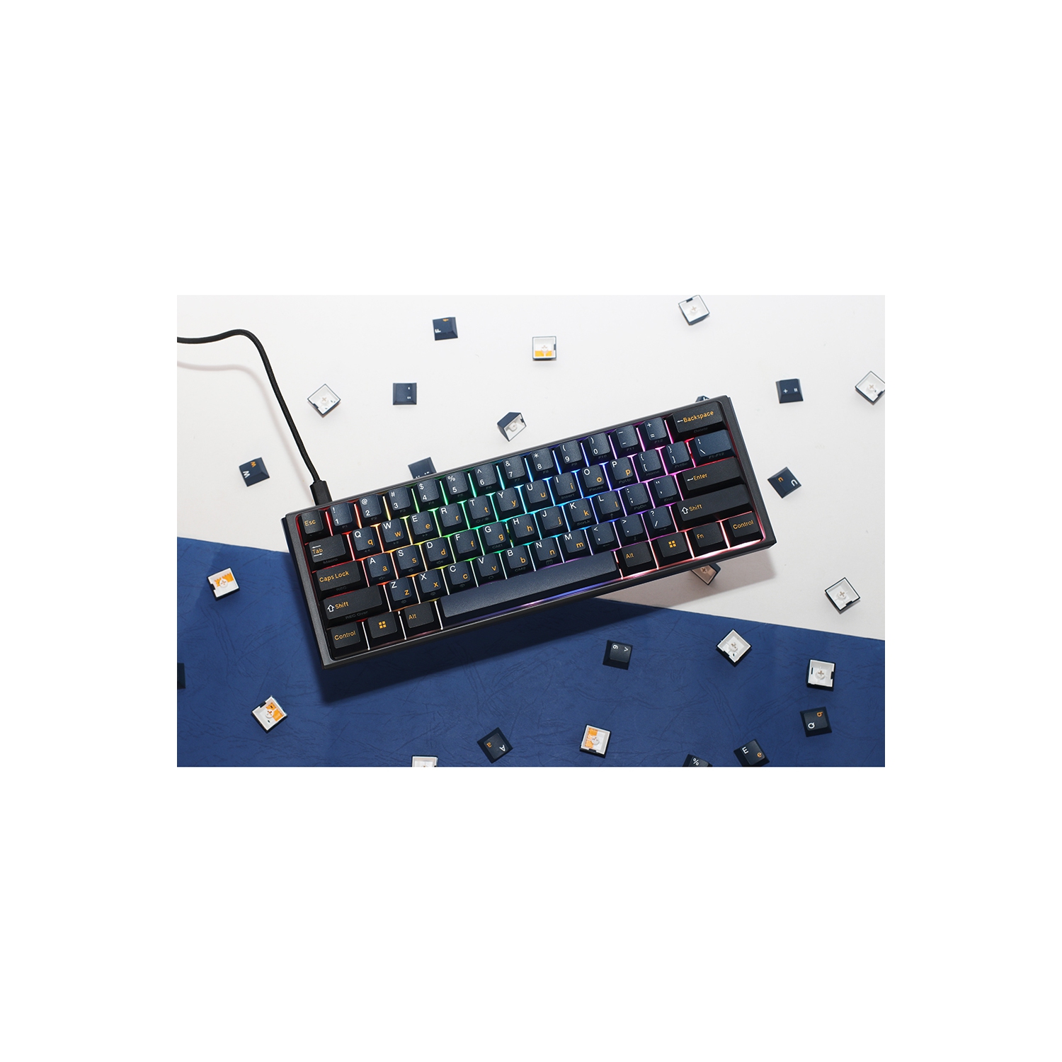 Ducky ONE – Clavier de jeu mécanique remplaçable à chaud 3 Pro Nazca Line RVB 2&nbsp;A, cerise, mini disposition bleue, noir