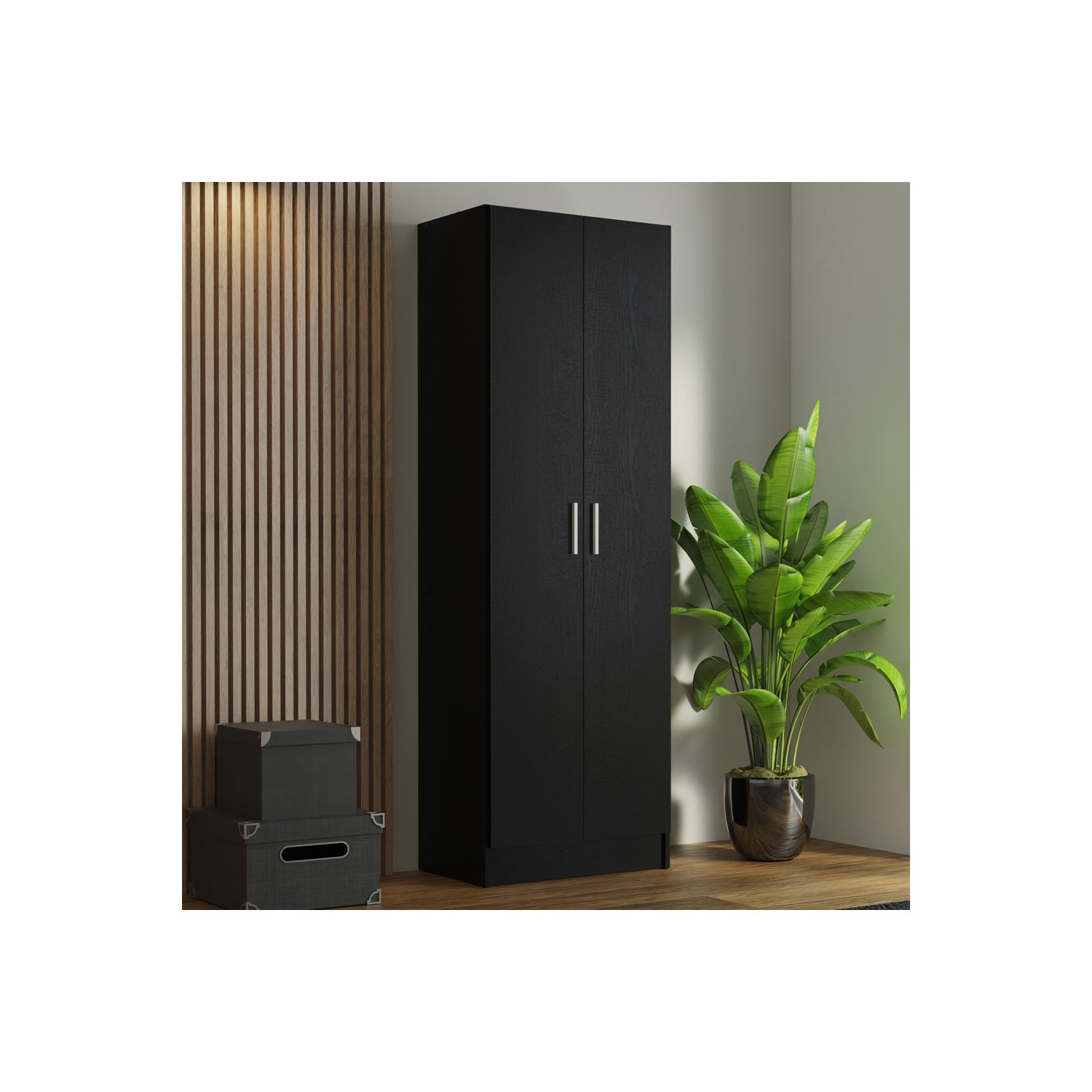 Armoire garde-robe moderne avec armoire de rangement à 2 portes et 5 tablettes utilitaires en bois de 23&nbsp;po de long Madesa - Noir