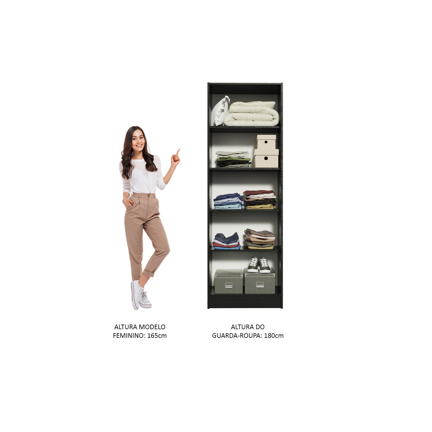 Armoire garde-robe moderne avec armoire de rangement à 2 portes et 5 tablettes utilitaires en bois de 23&nbsp;po de long Madesa - Noir