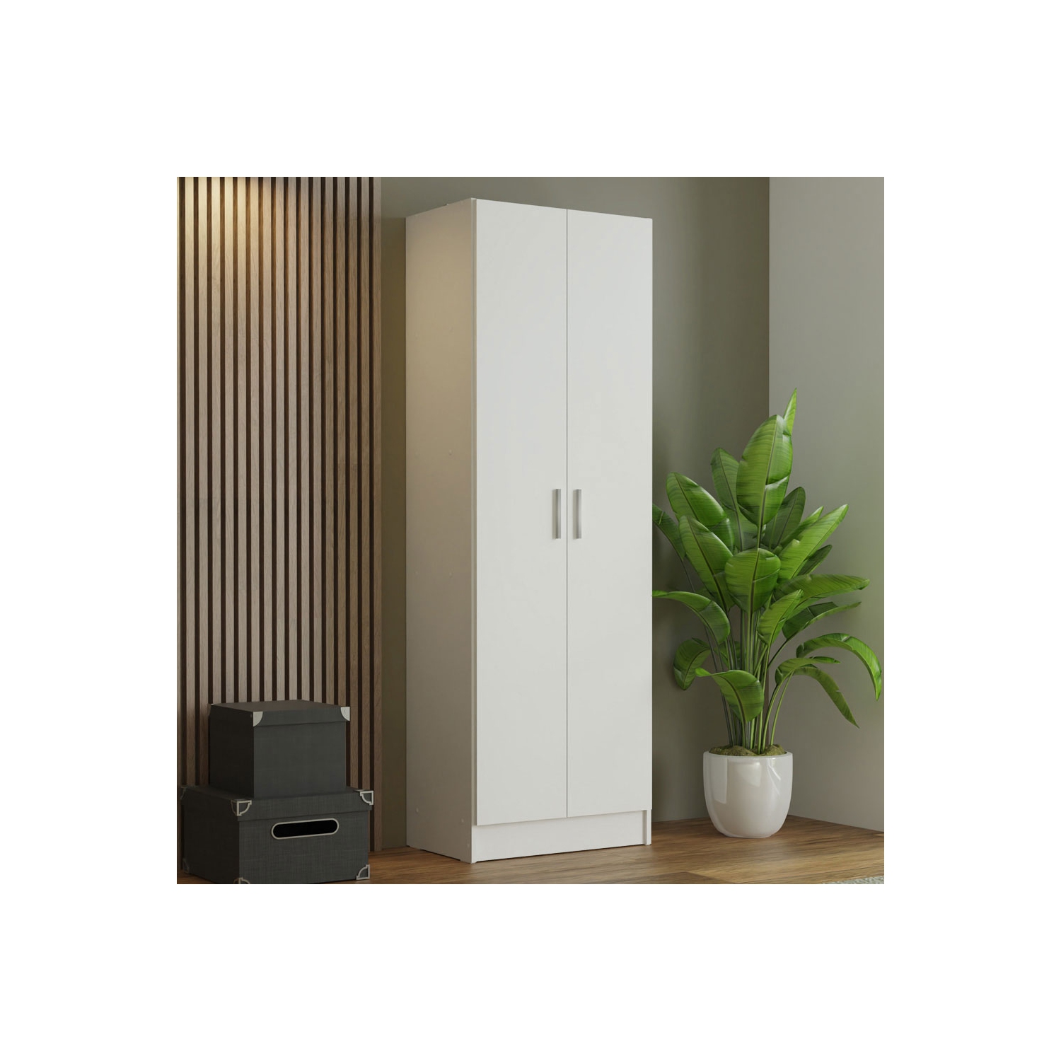 Madesa Modern Pantry Storage Cabinet Armoire Closet with 2 Doors and 5 Utility Shelves 23"L Wooden Organization Unit - White