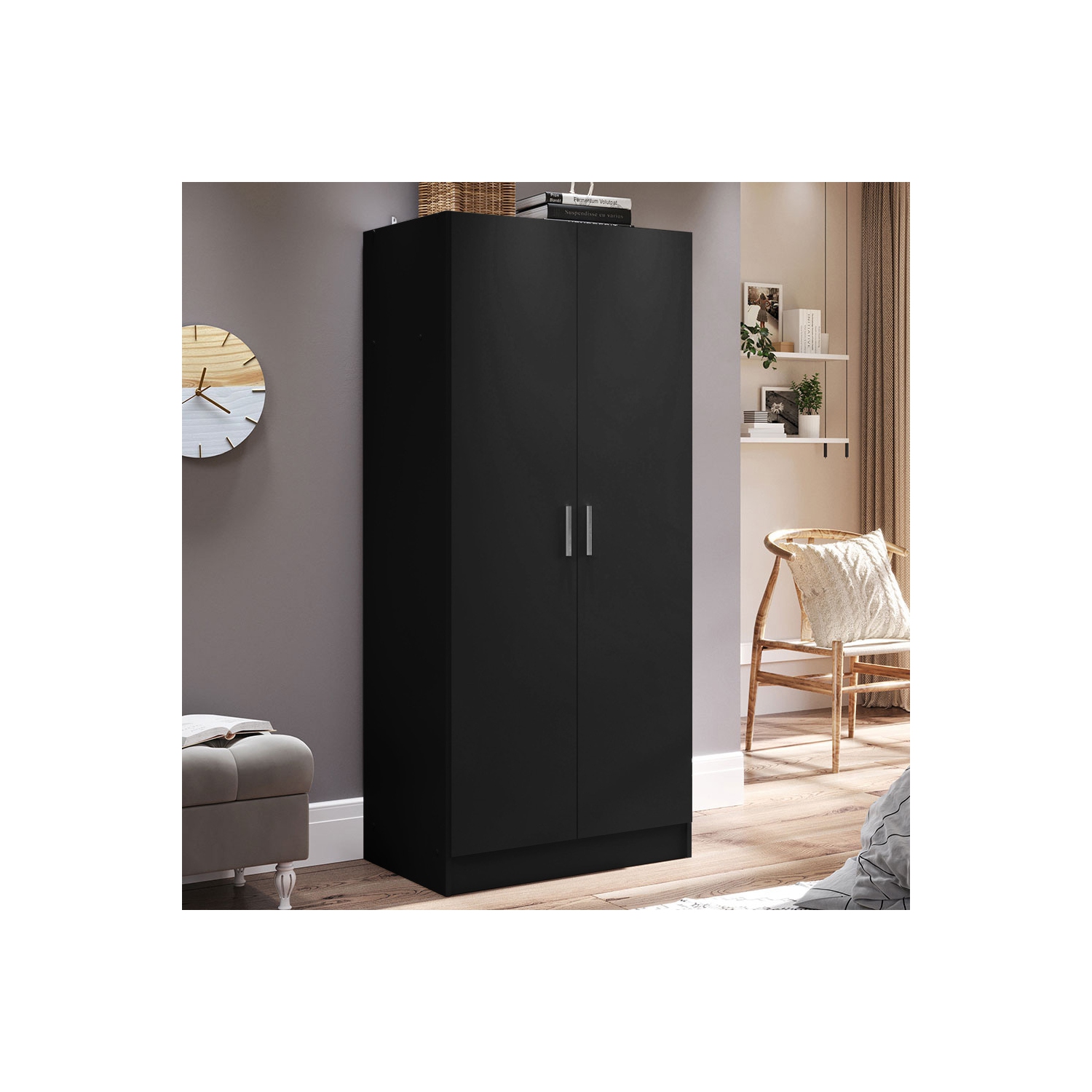 Madesa 2 Door Storage Cabinet with Ample Shelf Space 31"L Utility Armoire Closet Modern Entryway and Bedroom Organization Unit - Black