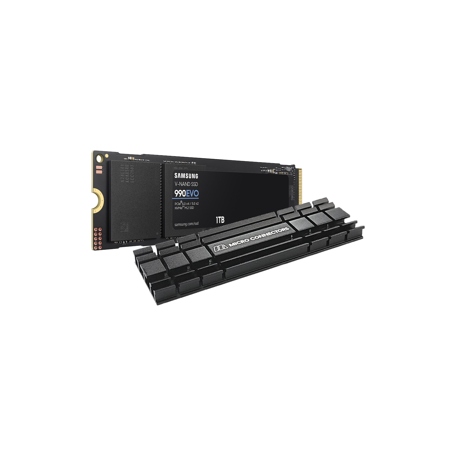Samsung 990 M.2 2280 1TB PCI-E Gen 5 x2, NVMe 2.0 Internal Solid State Drive w/ Micro Connectors 5mm Low-Profile Heat Sink Kit & Mounting Screws