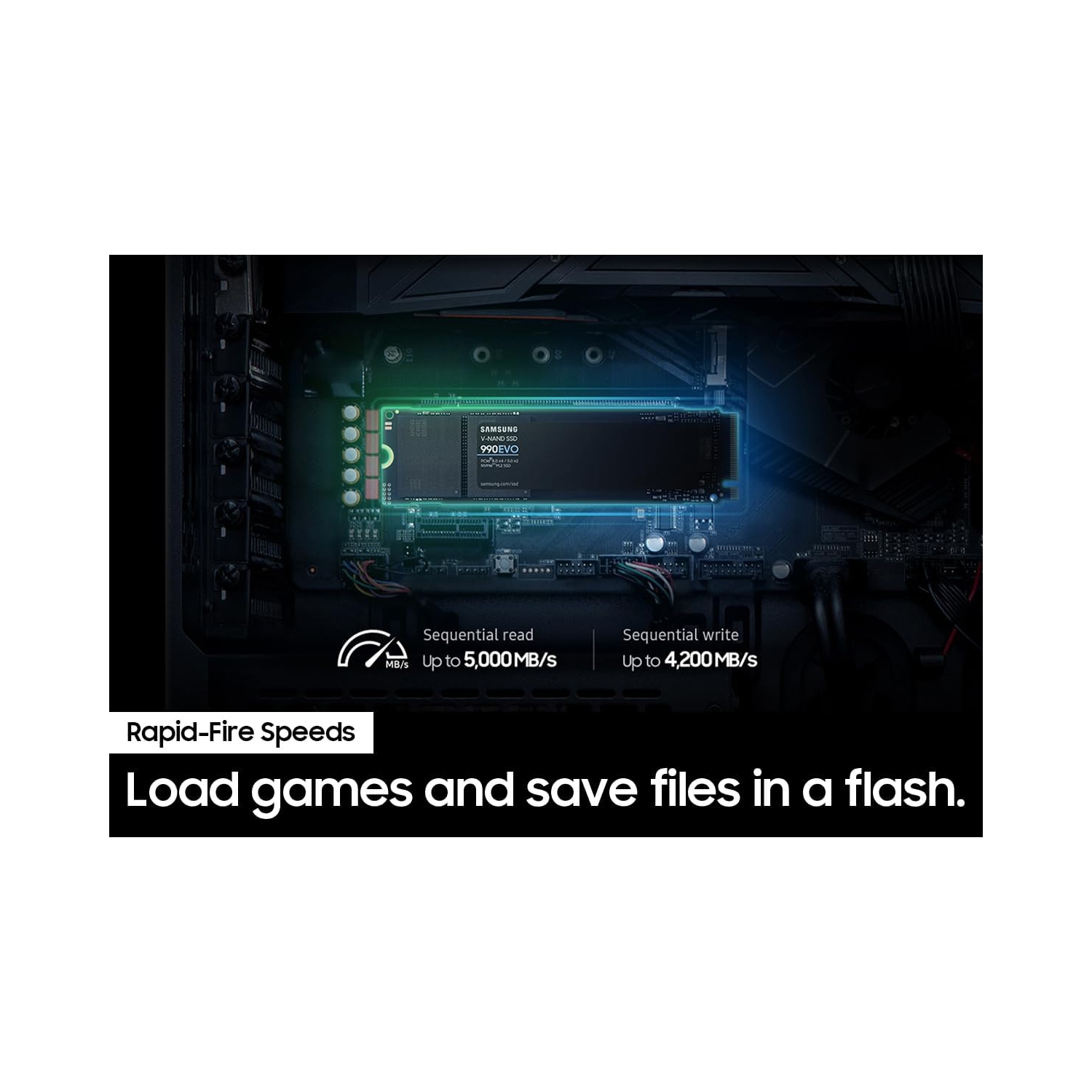 Samsung 990 EVO M.2 2280 1TB PCI-E Gen 5 x2, NVMe 2.0 Internal Solid State Drive w/ Micro Connectors 5mm Low-Profile Heat Sink Kit & Mounting Screws