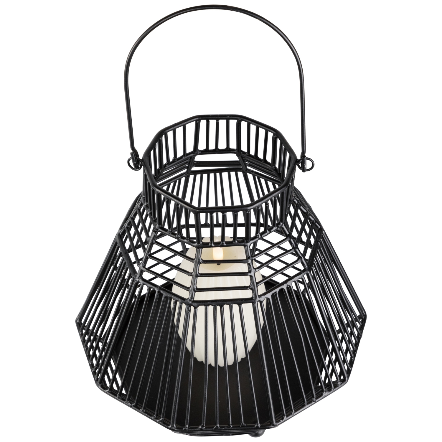 Lanterne en forme de lampe-bougie à motif géométrique Hurricane en fer, 8,25 po, noir