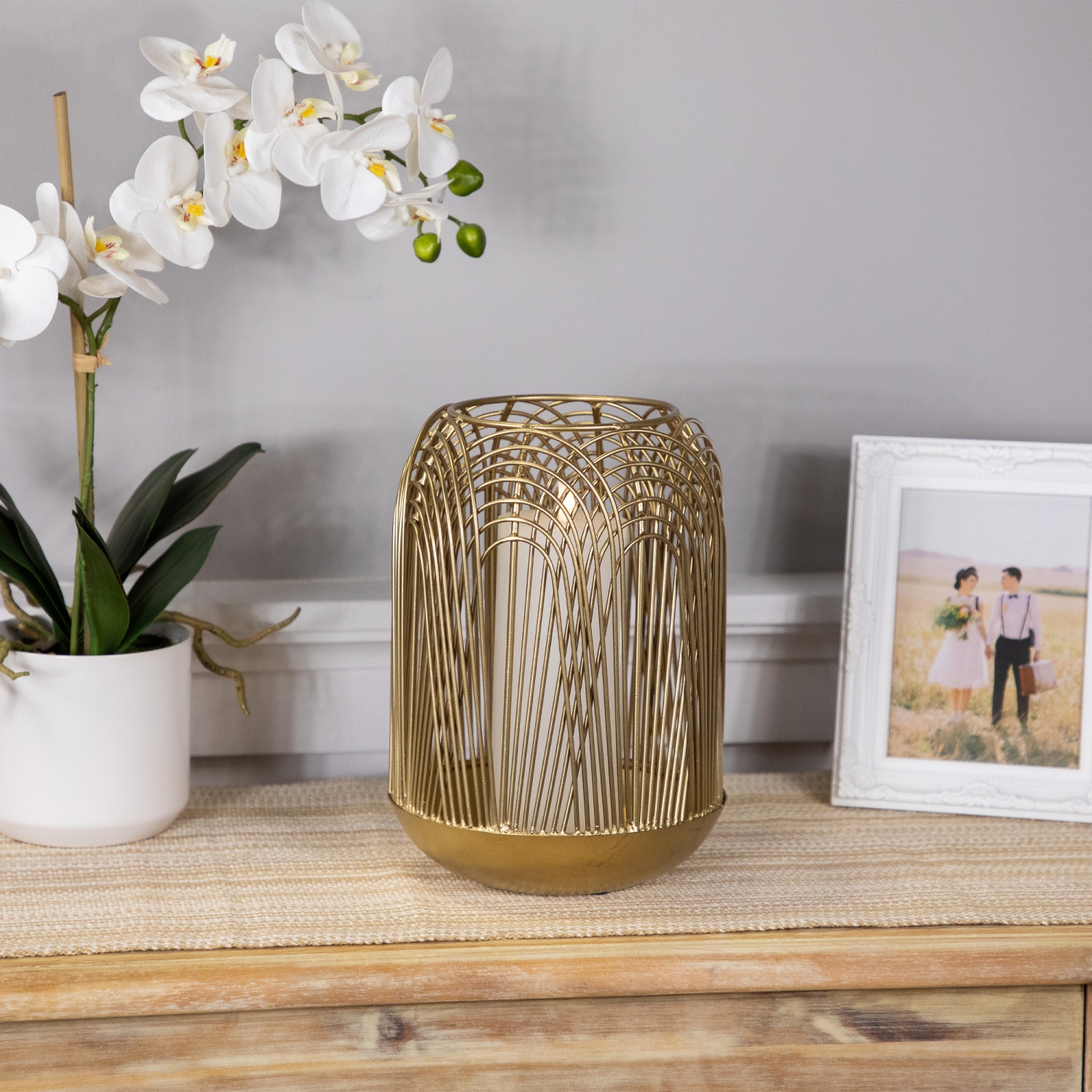 Medium Layered Iron Pillar Candle Holder - 10.5" - Brass Finish