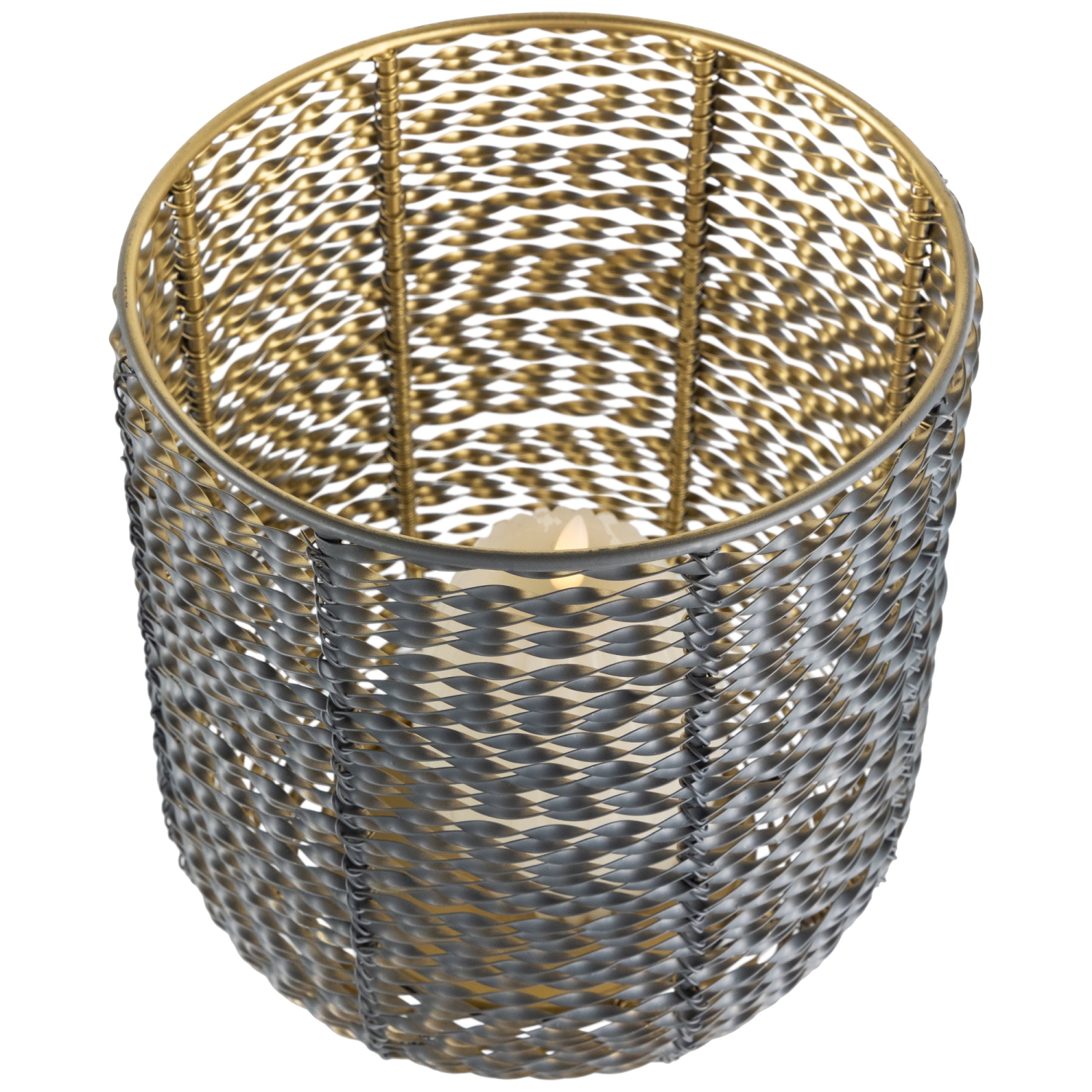 Bougeoirs cylindriques en fer torsadé - 10,25 po - fini gris et doré - Ensemble de 2