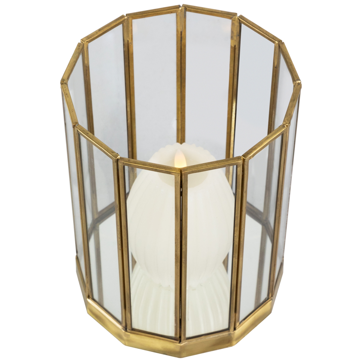 Porte-bougie cylindrique en verre avec photophore, 11,75 po, fini laiton, ensemble de 2