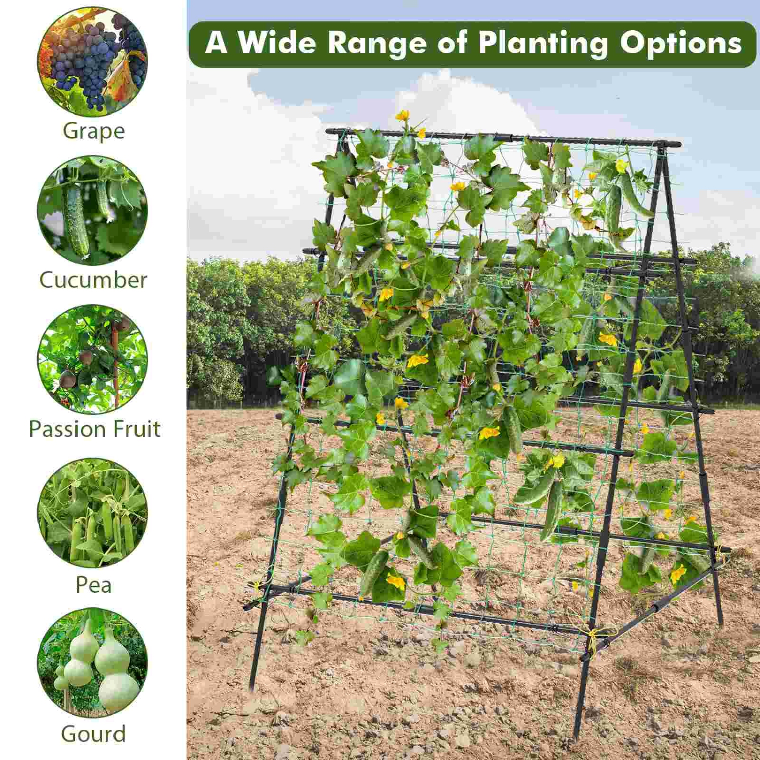 Costway Cucumber Trellis for Plant Climbing Foldable Garden Tunnel Trellis with Plastic Coated Tube
