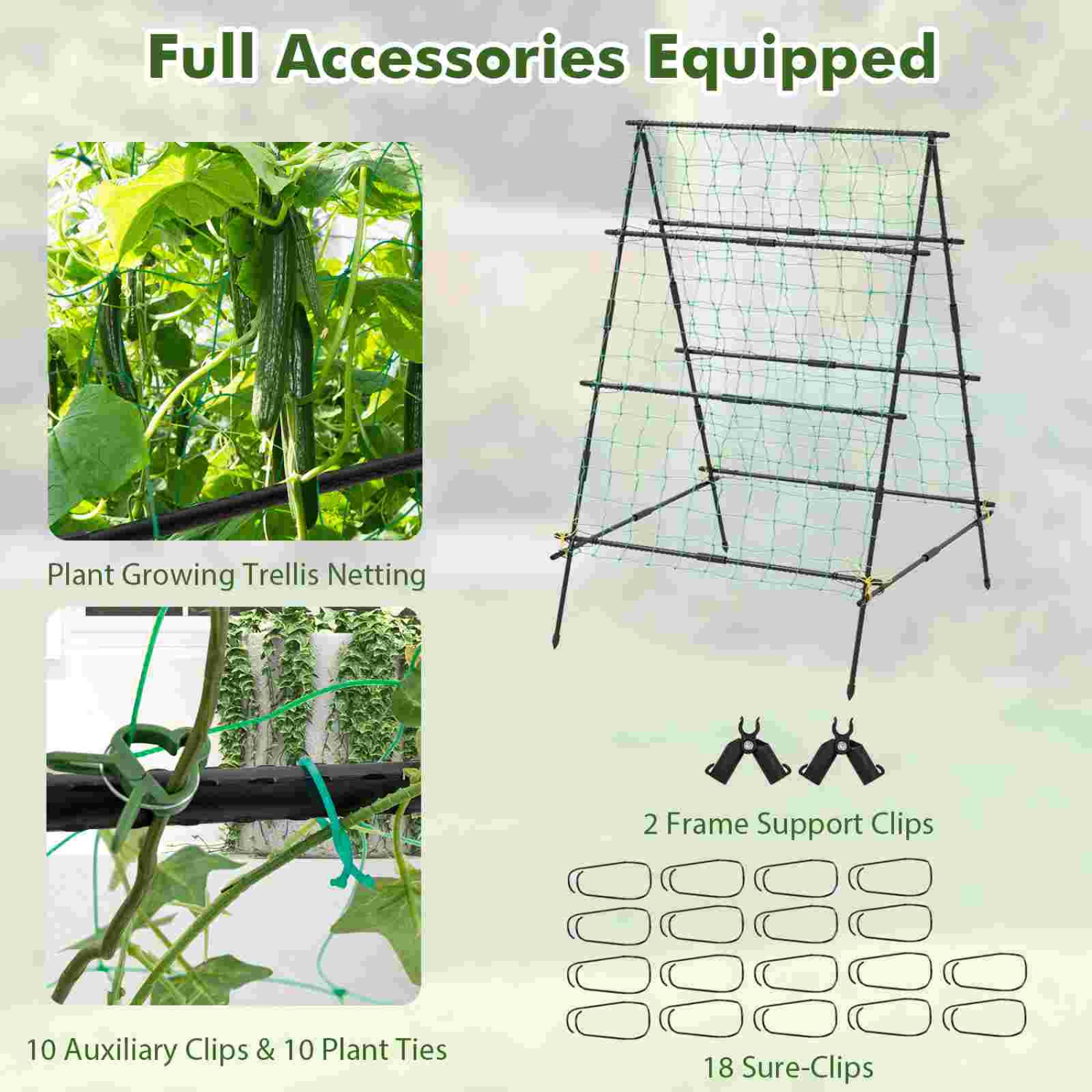 Costway Cucumber Trellis for Plant Climbing Foldable Garden Tunnel Trellis with Plastic Coated Tube