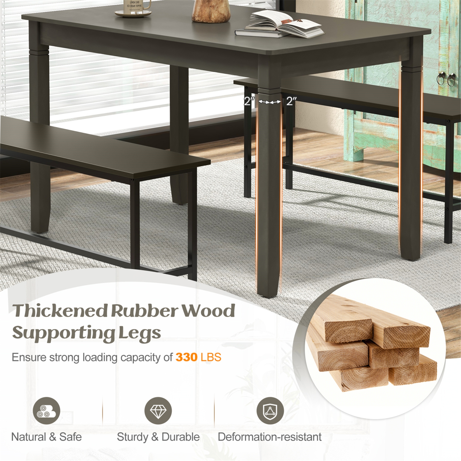 Gymax 48'' Wooden Dining Table for 4 People w/ Rubber Wood Legs Rectangular Table