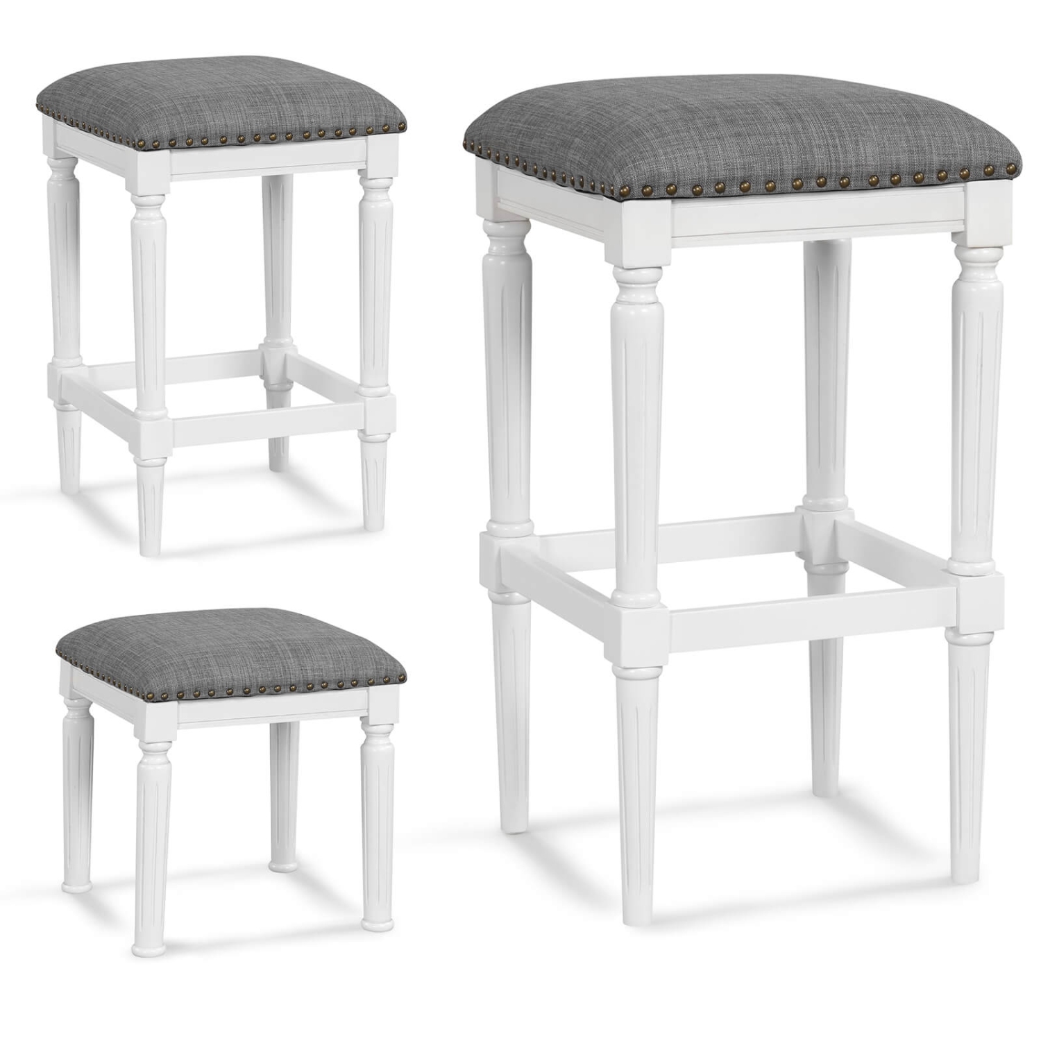 Ensemble de 2 tabourets de cuisine carrés avec repose-pieds, tabourets à assise selle 3 Heights de Costway