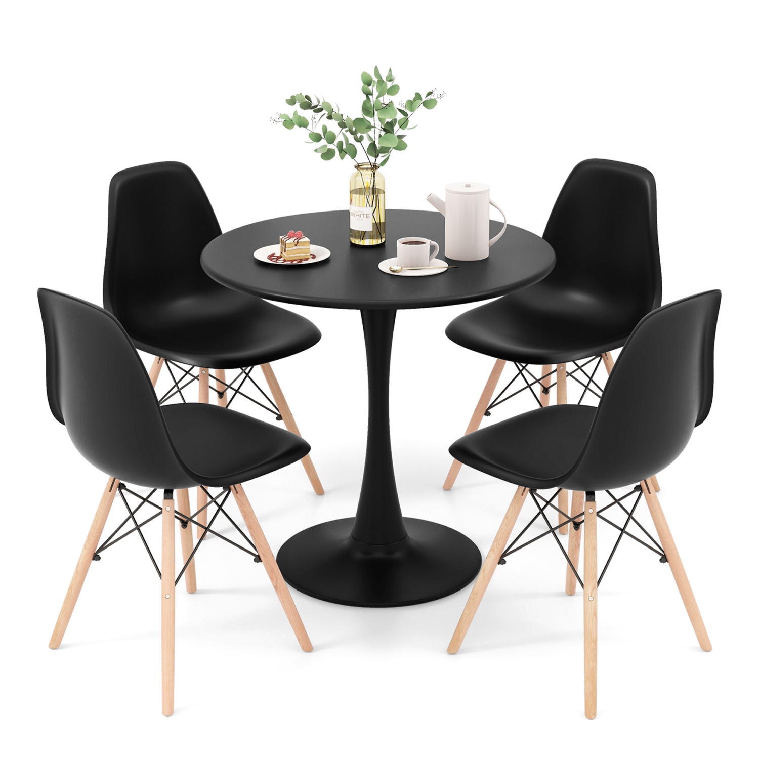 Gymax 5PCS Dining Set Modern Round Dining Table 4 Chairs for Small Space Kitchen