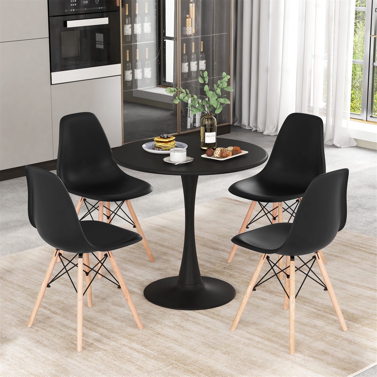 Gymax 5PCS Dining Set Modern Round Dining Table 4 Chairs for Small Space Kitchen