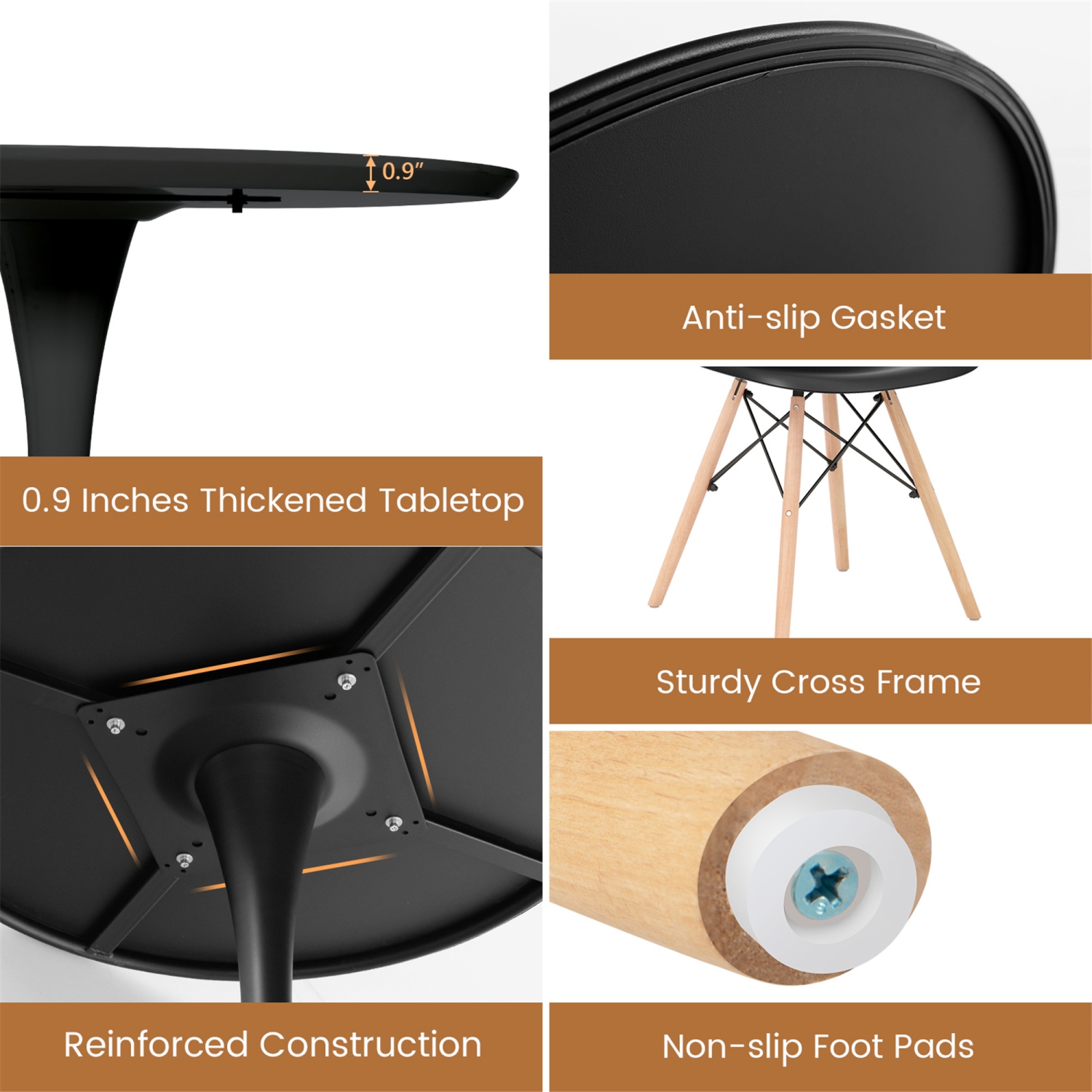 Gymax 5PCS Dining Set Modern Round Dining Table 4 Chairs for Small Space Kitchen