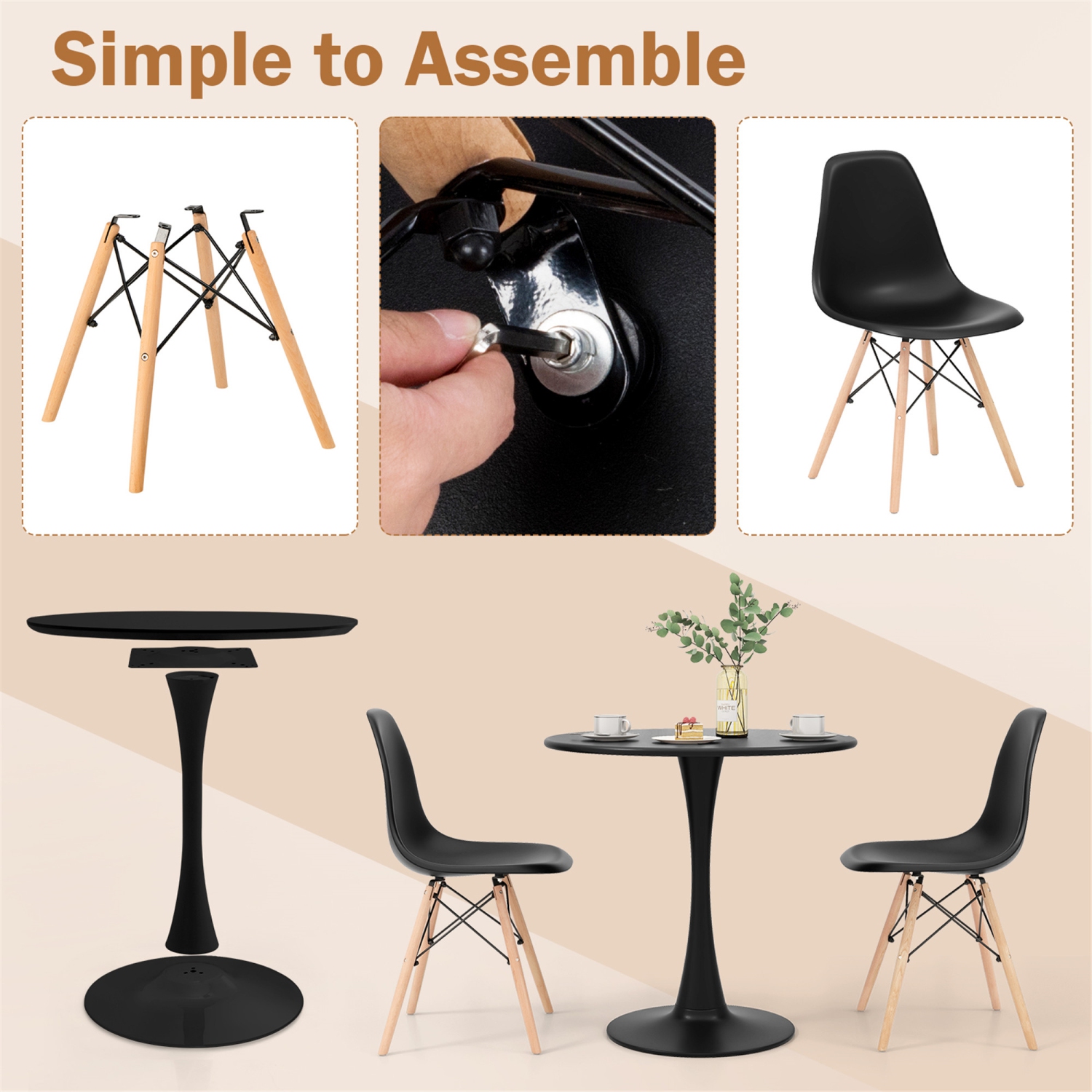 Gymax 5PCS Dining Set Modern Round Dining Table 4 Chairs for Small Space Kitchen