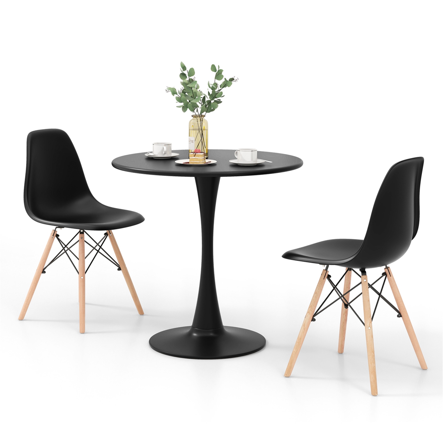 Gymax 5PCS Dining Set Modern Round Dining Table 4 Chairs for Small Space Kitchen